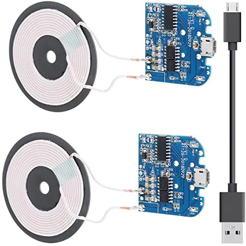 DKARDU 2-Pack Qi Wireless Charger Board PCBA Circuit with Coil Pad - Micro USB Port & Cable for DIY Wireless Charging Projects | Perfect for Phones, Tablets & DIY Electronics