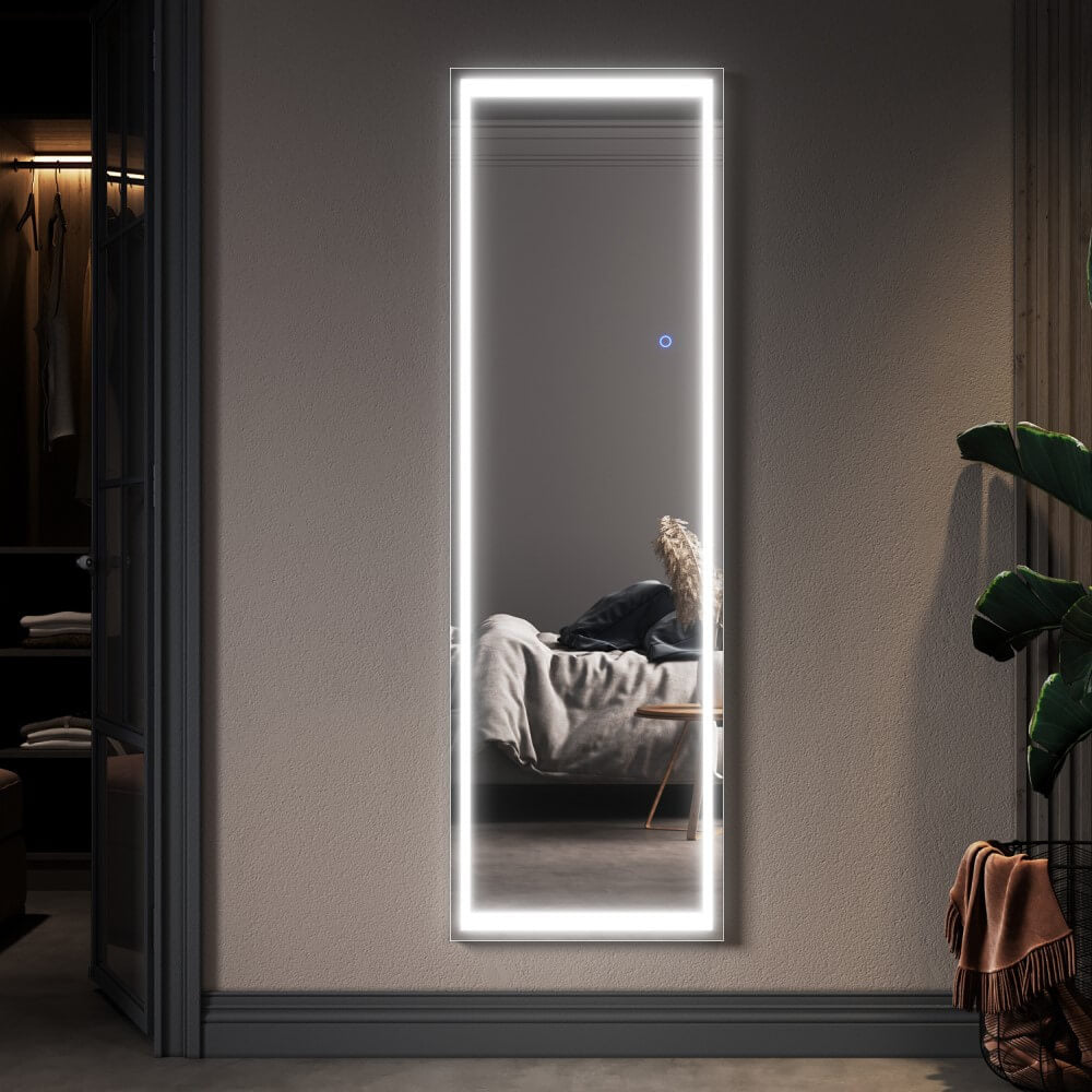 Elegant LED Full Length Dressing Mirror - Wall Mounted Hanging Mirror with 3 Color Modes (Warm/White/Cool) - Perfect for Bedroom, Bathroom, Vanity & Closet Makeup Area