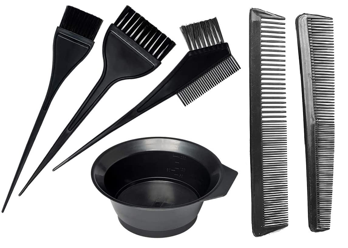 Professional Hair Dye Brush & Mixing Bowl Set - 1 Bowl, 3 Brushes, 2 Combs - Salon-Grade Coloring Kit for Men & Women - Perfect for At-Home Hair Coloring & Salon Styling