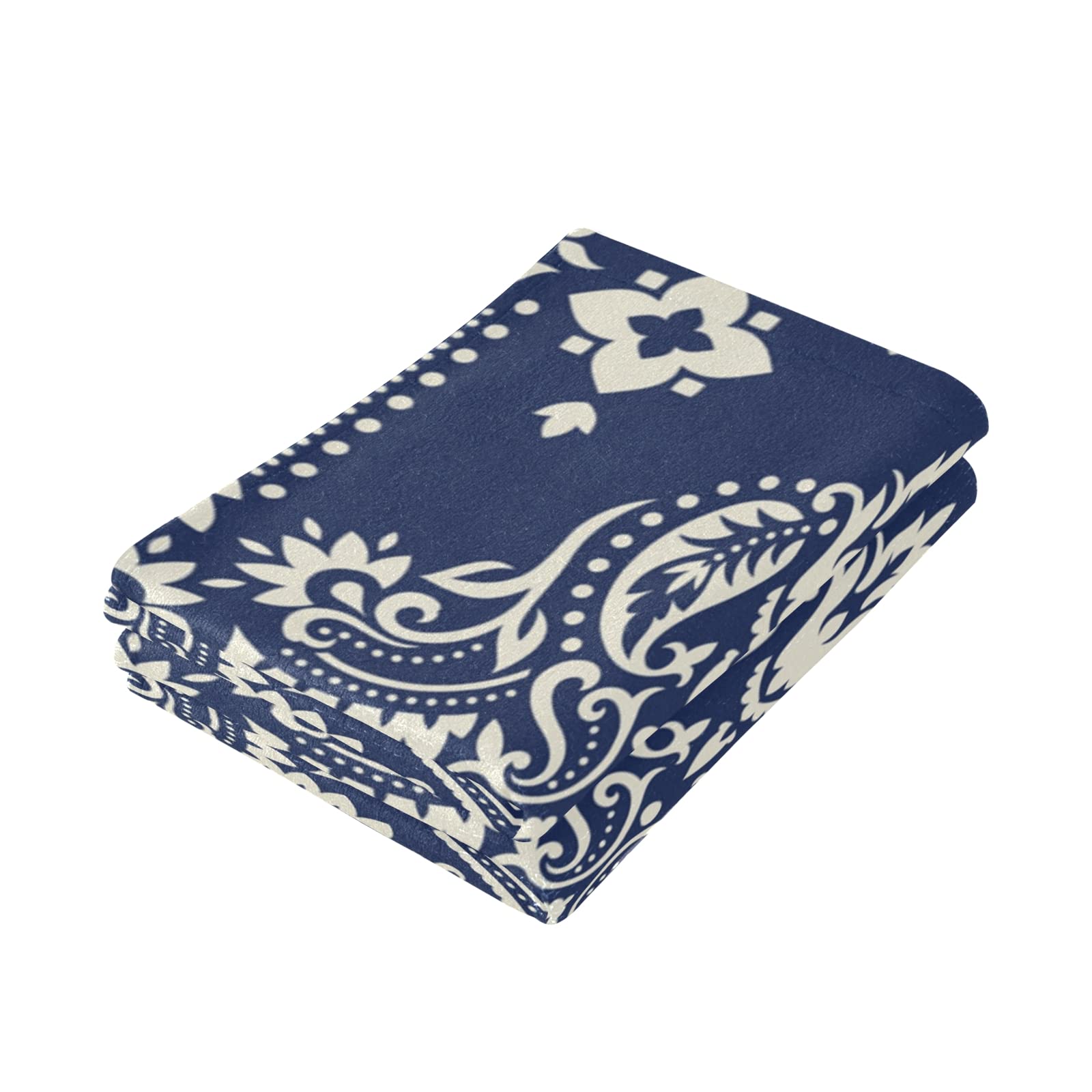 Premium Navy Blue Medallion Paisley Hand Towels Set of 2 - Ultra Soft Absorbent Face & Bath Towels 28