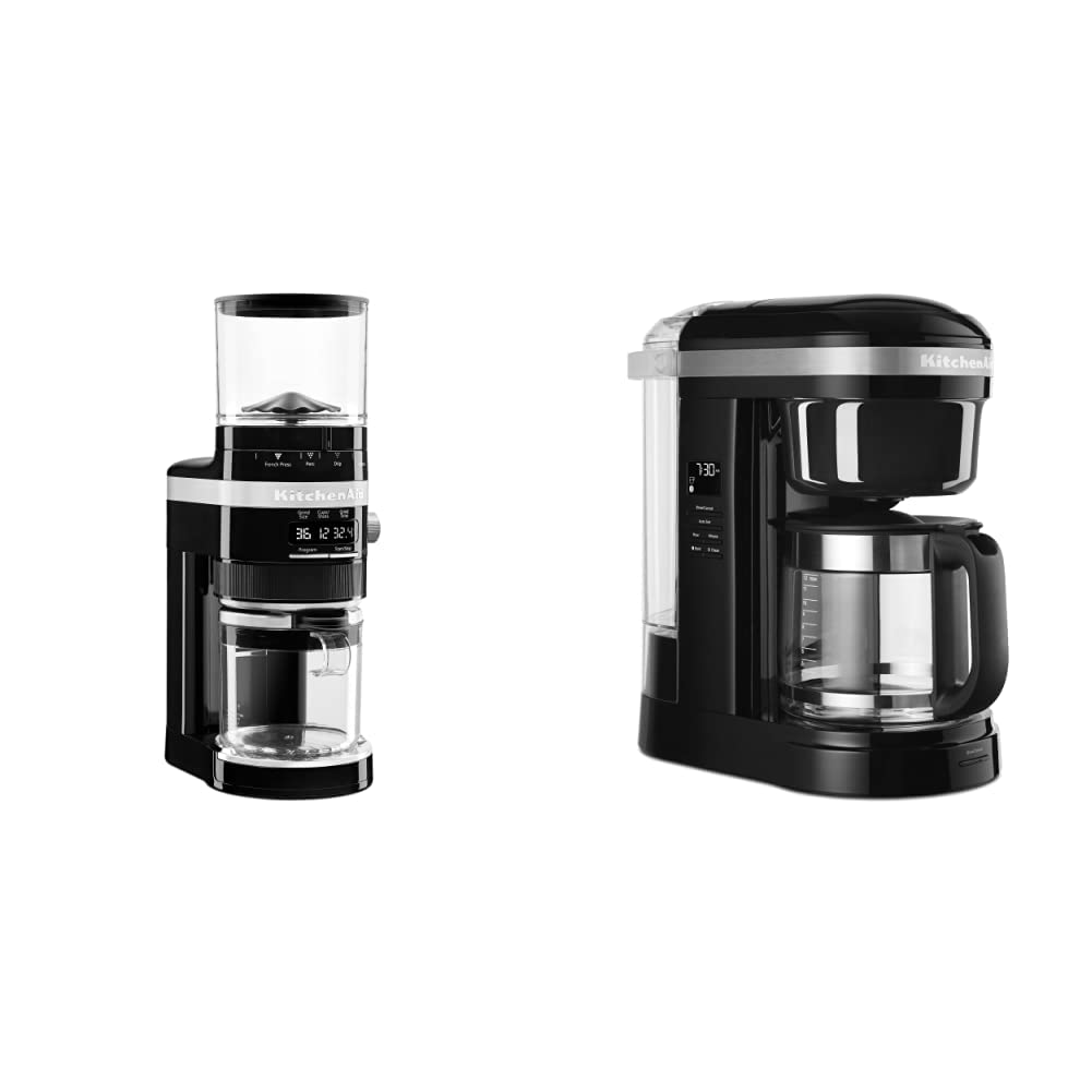 KitchenAid Burr Coffee Grinder & 12-Cup Drip Coffee Maker Set - Onyx Black | Fresh Ground Coffee for Home, Office & Entertaining