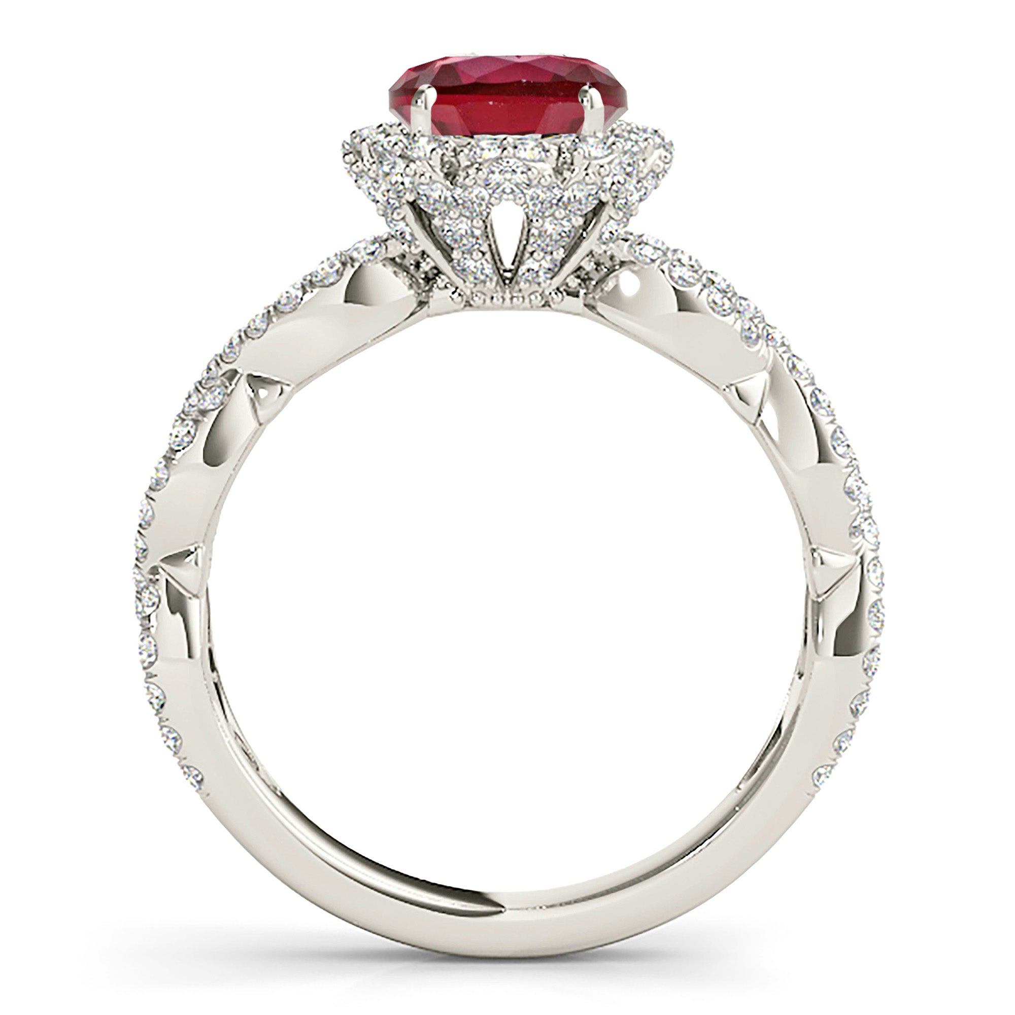 1.35 Carat Genuine Ruby Engagement Ring with Floral Halo & Diamond Braided Band - Perfect for Weddings, Anniversaries & Special Occasions