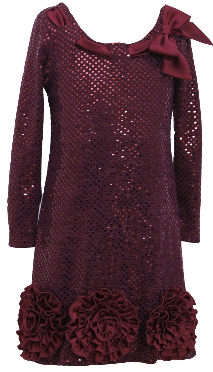 Bonnie Jean Little Girls 4-6X Pull-Through Bow Rosette Sequin Party Dress - Perfect for Birthday, Holiday & Special Occasions