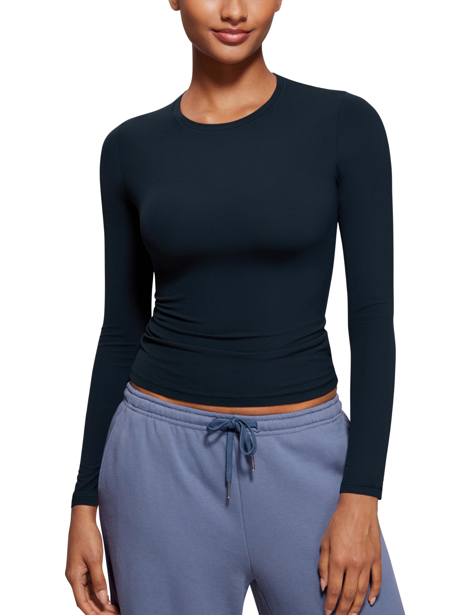 CRZ YOGA Women's Soft Embrace Long Sleeve T-Shirt - Comfortable Crew Neck Fitted Basic Top for Fall & Winter - Perfect for Yoga, Workouts, and Casual Outfits