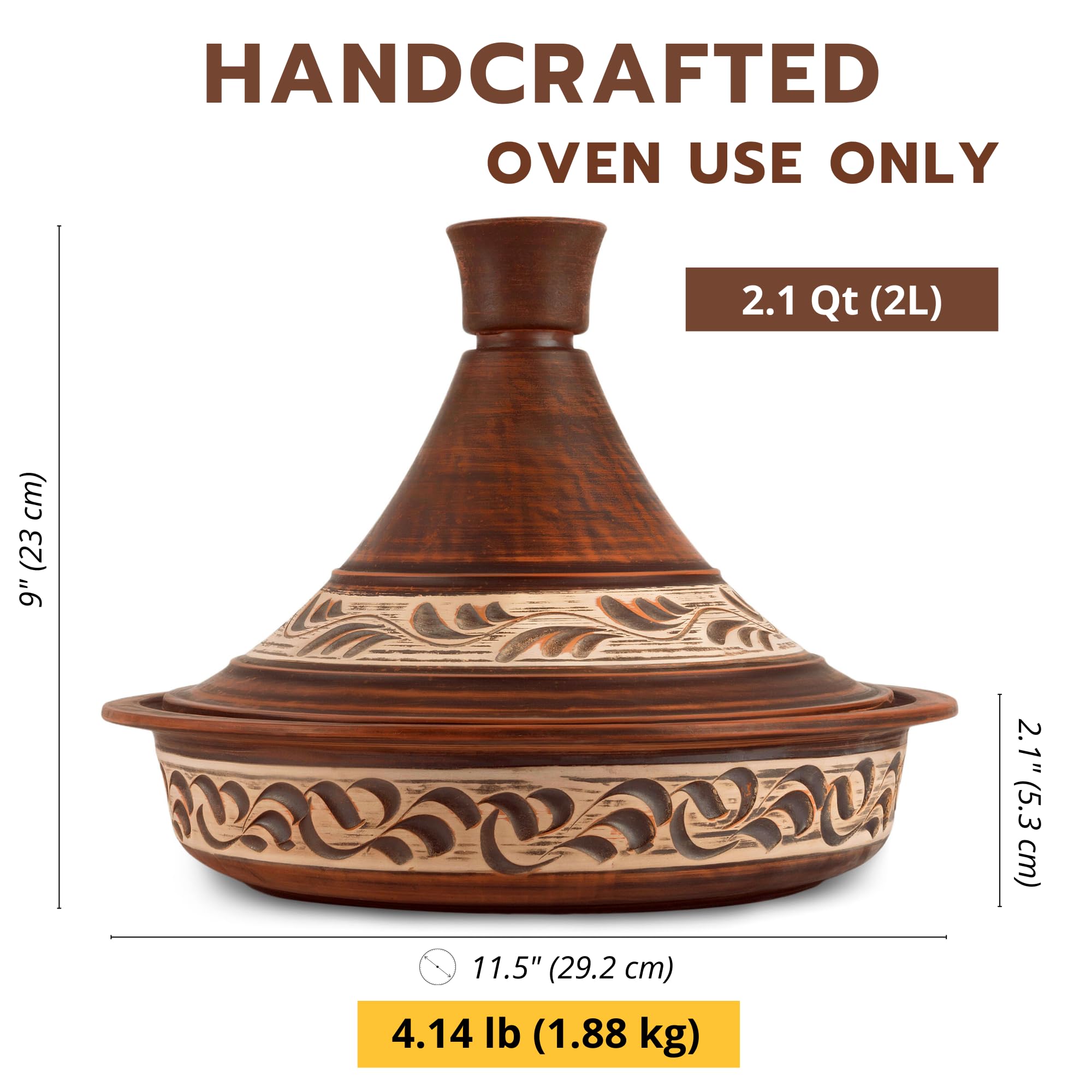 Handmade Red Clay Stoneware Tajine Pot with Engobe Décor & Ceramic Cone Lid – Pre-Seasoned Cast Iron Diffuser for Authentic Caribbean One-Pot Cooking | Perfect for Slow Cooking, Stews & Gift Giving (Red)