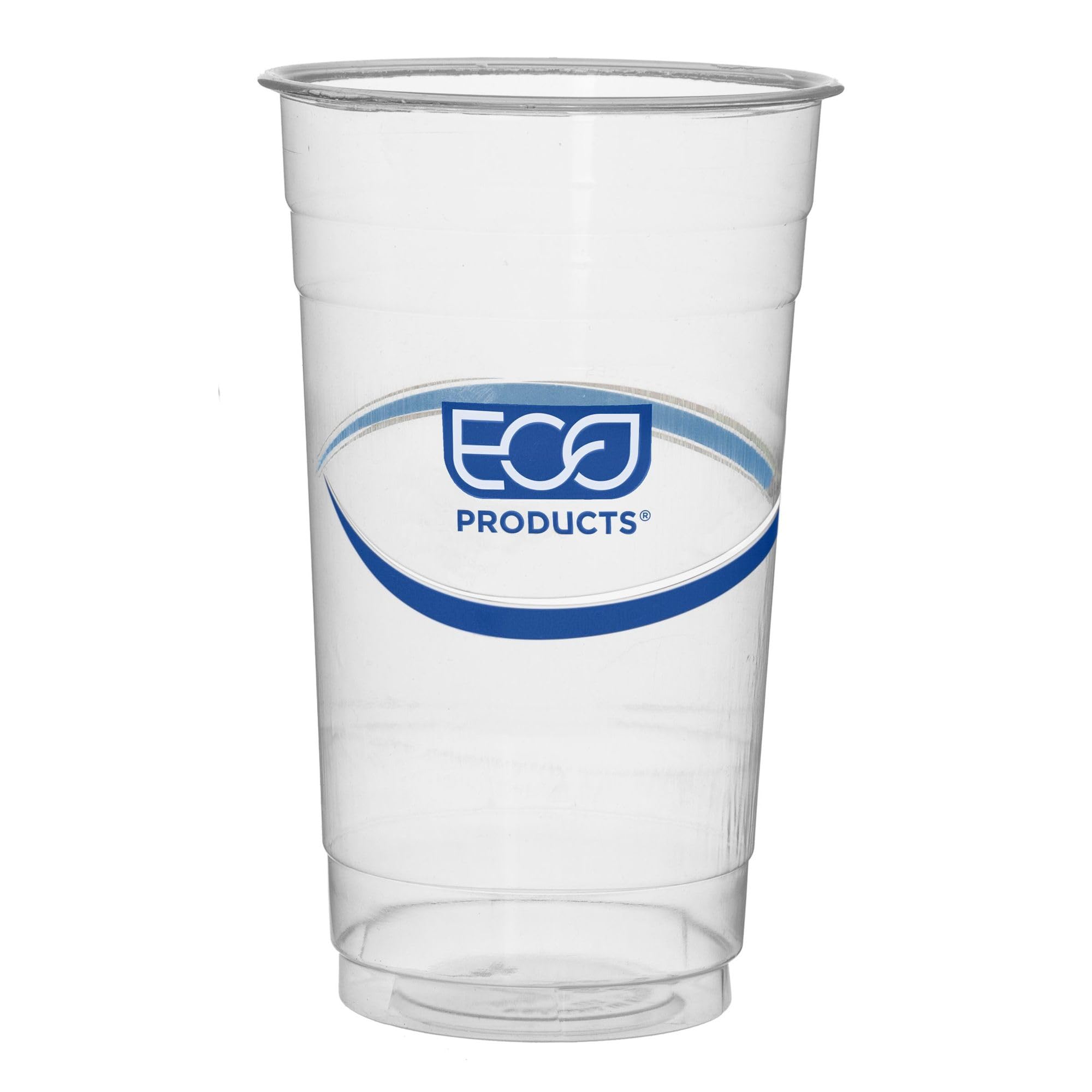 ECO PRODUCTS BlueStripe Recycled 24oz Plastic Cups - Case of 600, 30% Post-Consumer Recycled PET (rPET) - Clear Cold Drink & Snack Cups for Parties, Picnics, BBQs, and Office Events