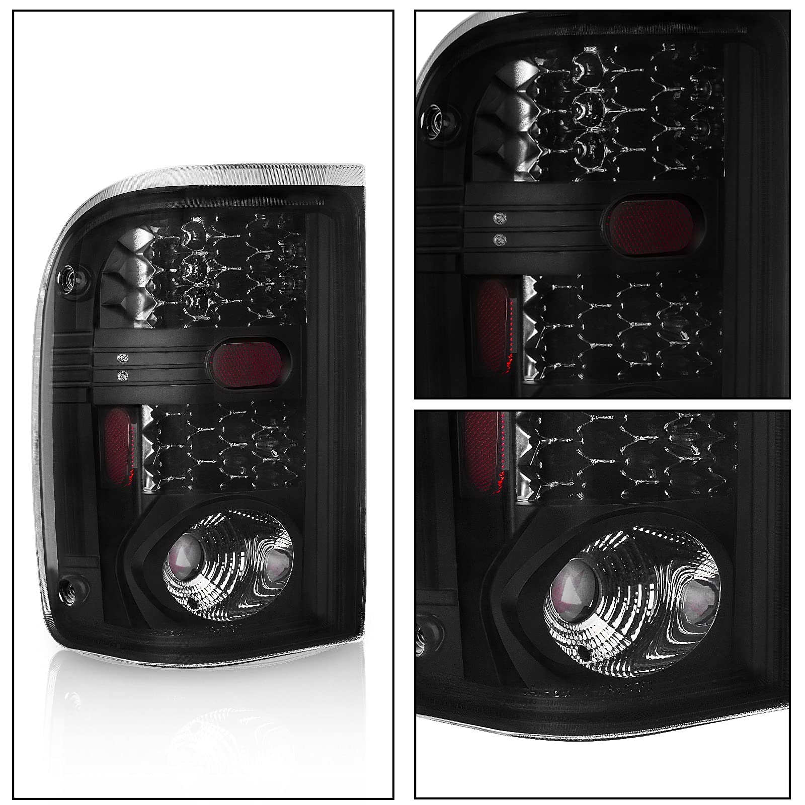 DWVO Smoke Housing Headlight & Tail Light Assembly Combo for 2001-2005 Ford Ranger - Replacement Headlights with Smoke Lens Taillights - Perfect for Off-Roading, Night Driving & Vehicle Customization