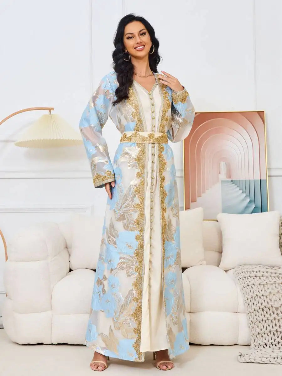 2 Piece Set Women's Elegant Eid Caftan Dress with Inner Sleeveless Lining - Perfect for Eid Celebrations, Ramadan Outfits & Special Occasions