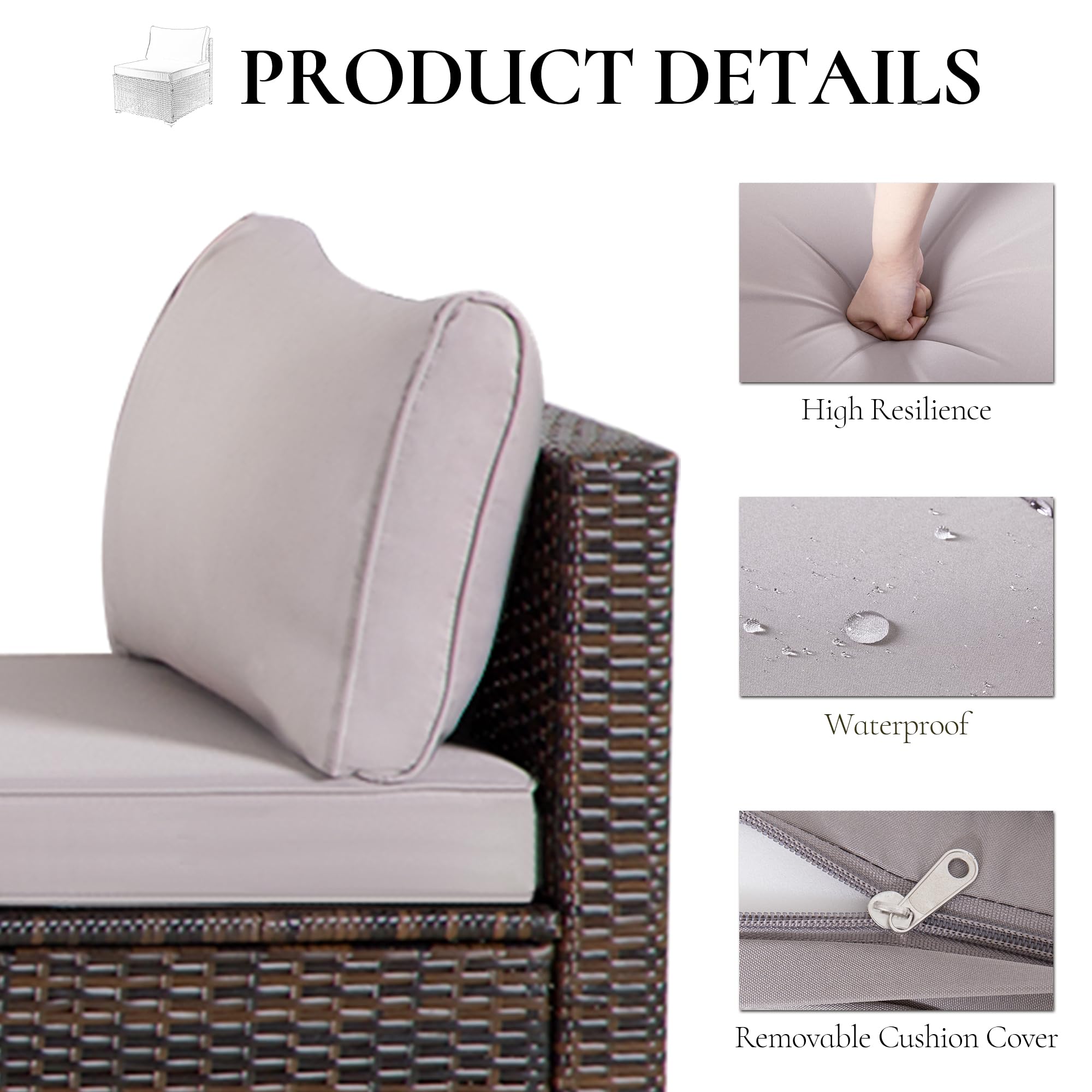 7-Piece All-Weather Wicker Patio Furniture Set with Padded Cushions - Outdoor Sectional Sofa Conversation Set for Poolside, Balcony, Backyard (Brown Wicker/Grey Cushion) - Perfect for Relaxing, Entertaining & Outdoor Dining