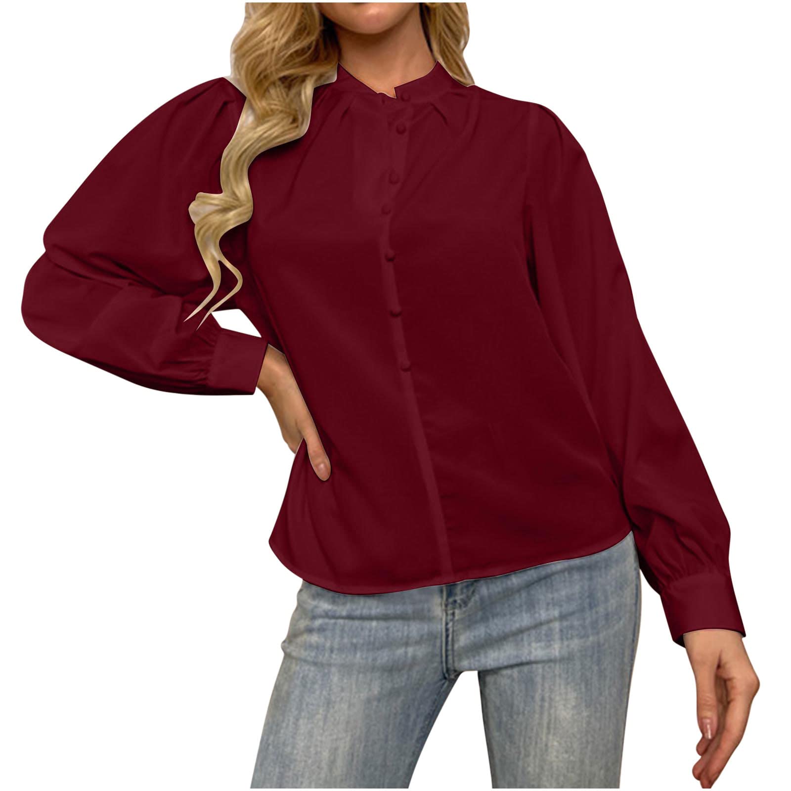 TAPIYANG Women's Chiffon Blouse - Elegant Long Sleeve V-Neck Button Up Top for Business Casual Wear | Loose Fit Baggy Shirt for Office, Dating & Special Occasions