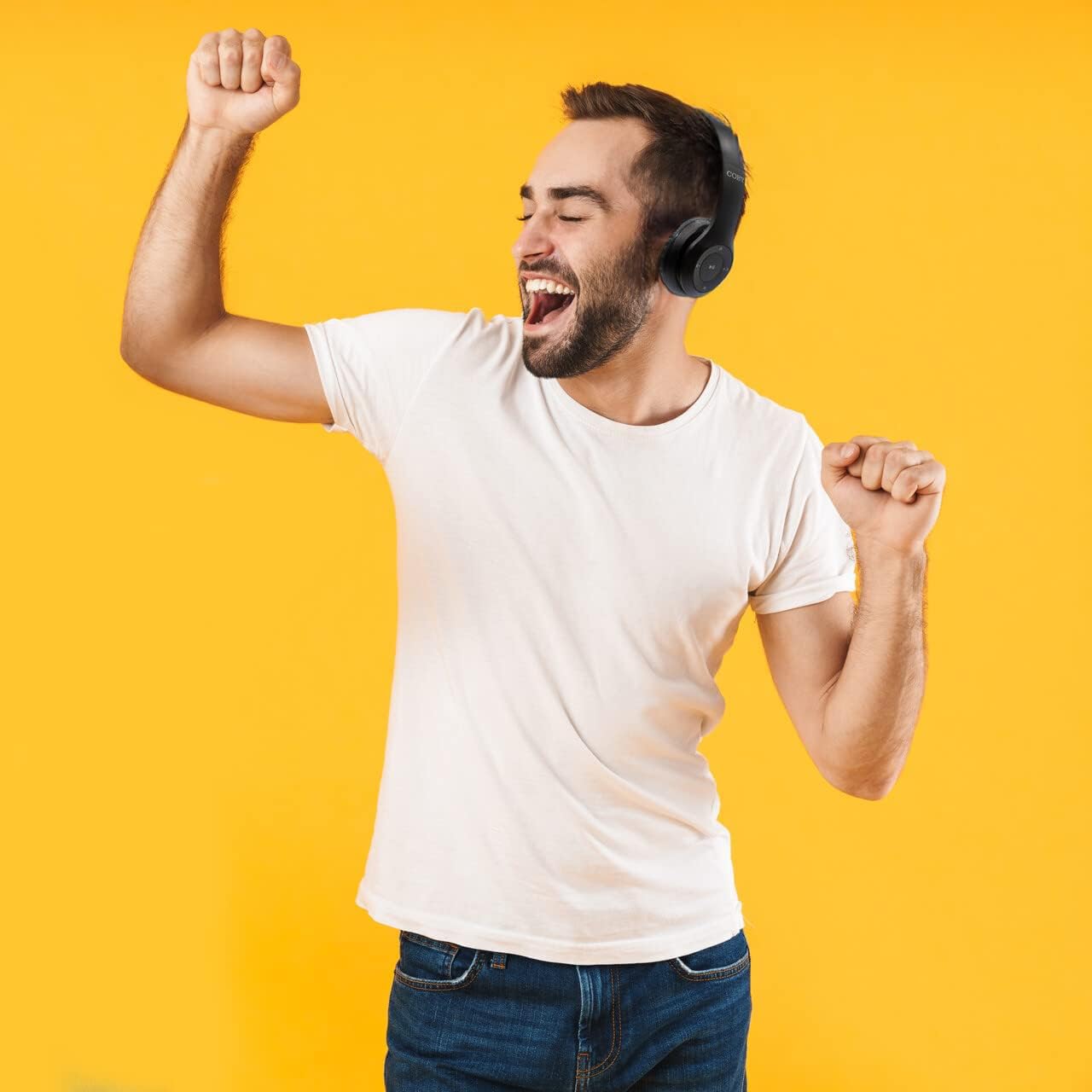 Coby Wireless Bluetooth Headphones with Built-in Mic, AUX Cable, Hands-Free Calling - Foldable Over-Ear Design, Rechargeable Battery (5 Hours Playtime) - Perfect for Workouts, Commuting & Office Use