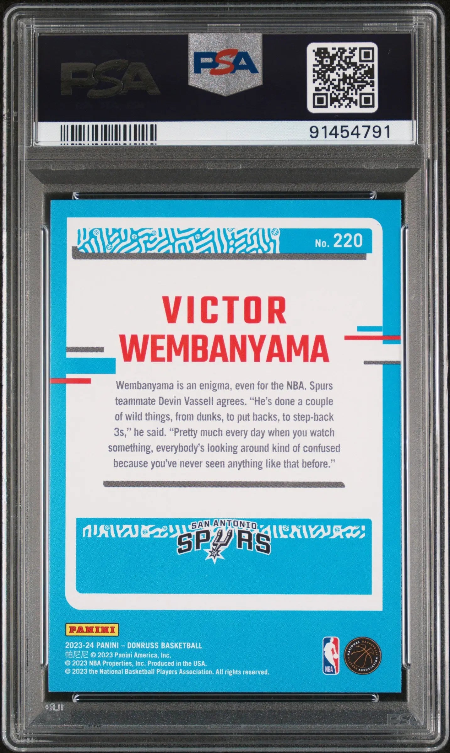 2023 Panini Donruss Basketball Victor Wembanyama Rated Rookie PSA 10 #220 - NBA Rookie Card for Collectors & Investors | Perfect for Sports Memorabilia Displays & Trading