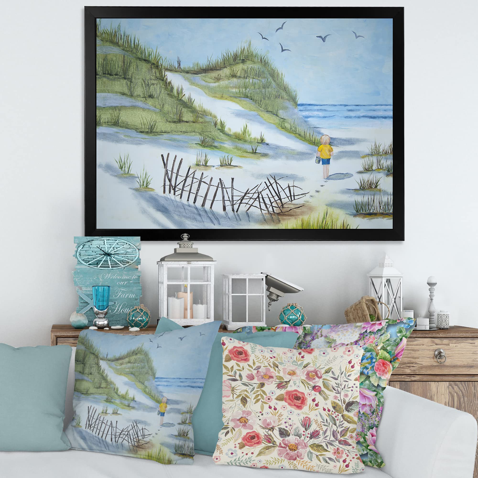 Nautical Coastal Framed Wall Art - Beach Scene for Kids Room, Nursery, or Playroom Decor | Perfect for Children's Bedroom, Bathroom, or Beach House