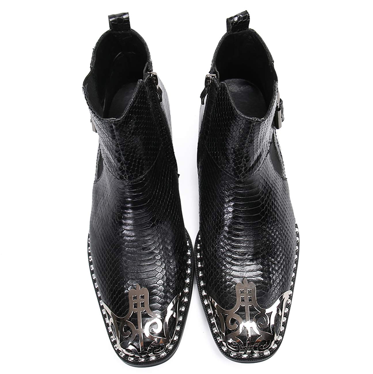 Santimon Men's Western Chelsea Boots - Leather Dress Boots with Metal Tip & Zipper | Stylish Cowboy Boots for Casual Wear, Office & Night Out