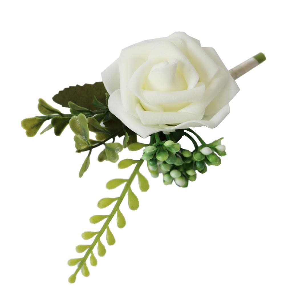 Handmade Rose Flower Brooch Pin for Wedding & Prom Corsage - Elegant White Bridal Groom Boutonniere | Perfect for Wedding Parties, Prom Nights & Formal Events