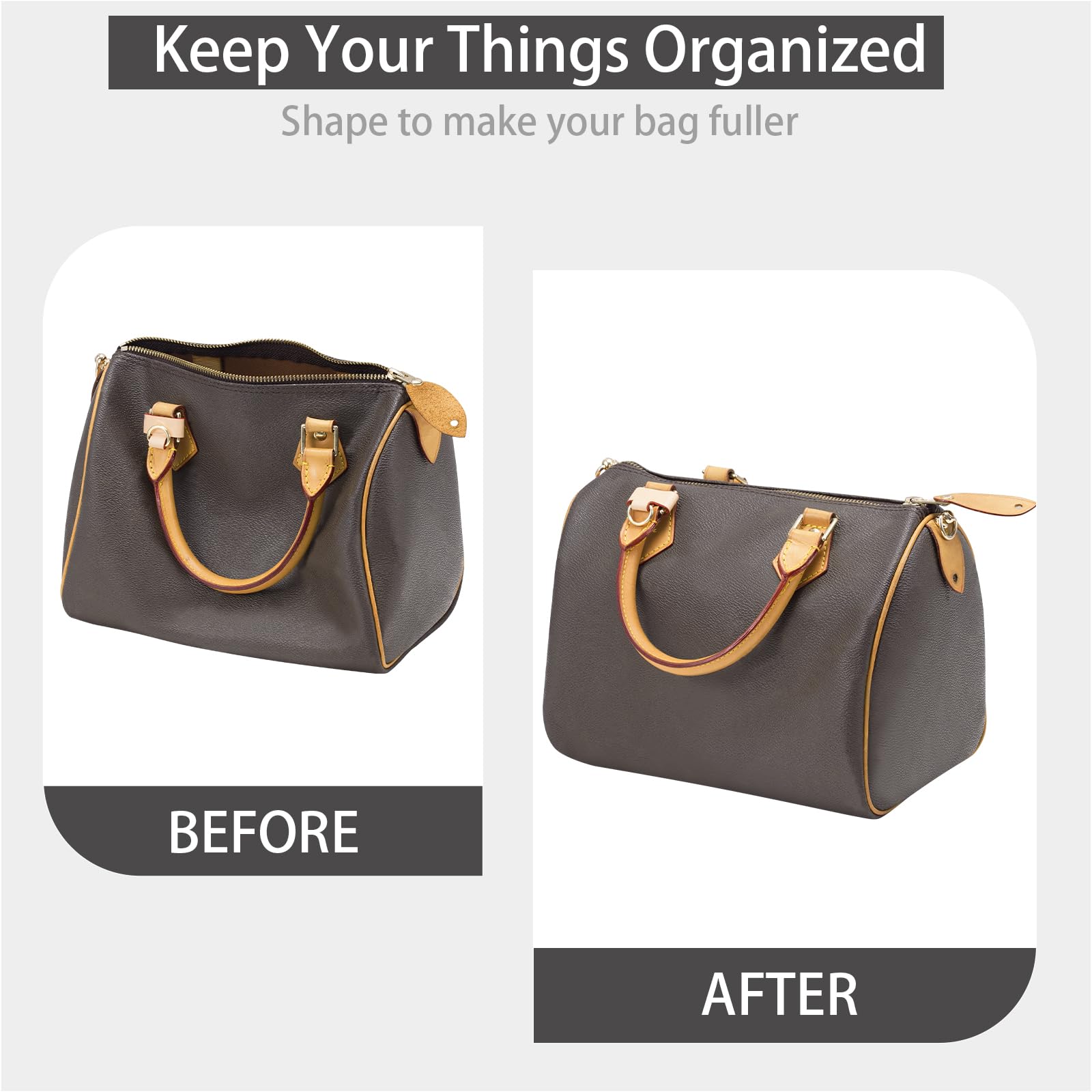 Premium Felt Purse Organizer Insert for Louis Vuitton Speedy 30 - Zippered Bag Tote Shaper in Grey (Large Size) - Perfect for Travel, Work & Everyday Use to Keep Essentials Organized