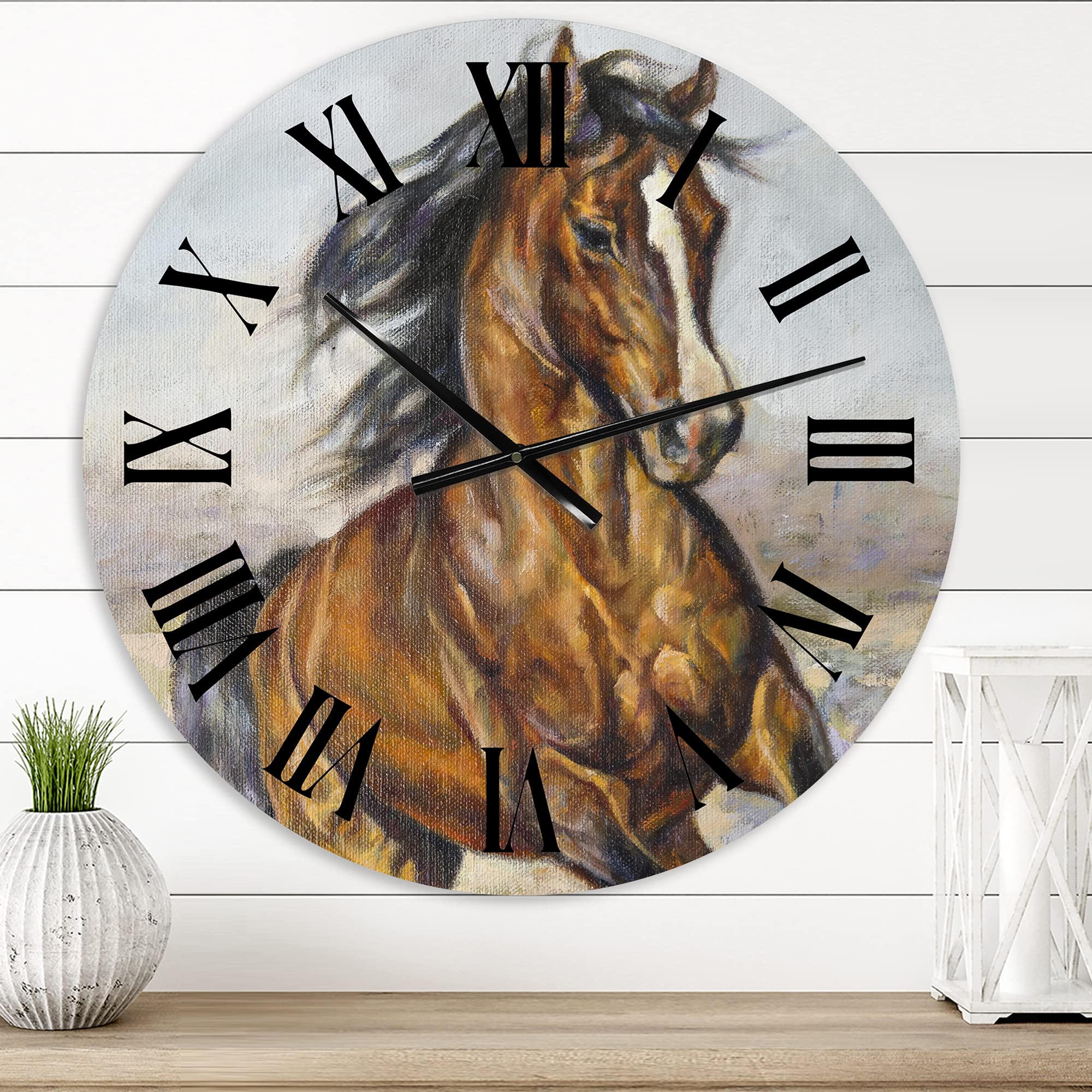 Farmhouse Wall Clock - 'Portrait of A Horse in The Race' Large Rustic Animal Wall Decor for Living Room, Kitchen, Bedroom | Perfect for Home, Office & Country Style Interior Design