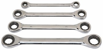 4 Piece Metric Ratcheting Box End Wrench Set - Professional Mechanics Tool Kit for Automotive Repair & DIY Projects