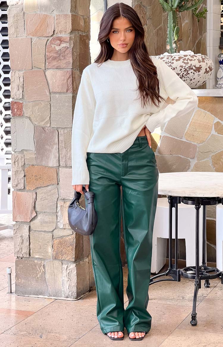 Stylish Forest Green PU Leather Pants for Women - Trendy High Waist Vegan Leather Trousers for Casual Outfits & Night Out