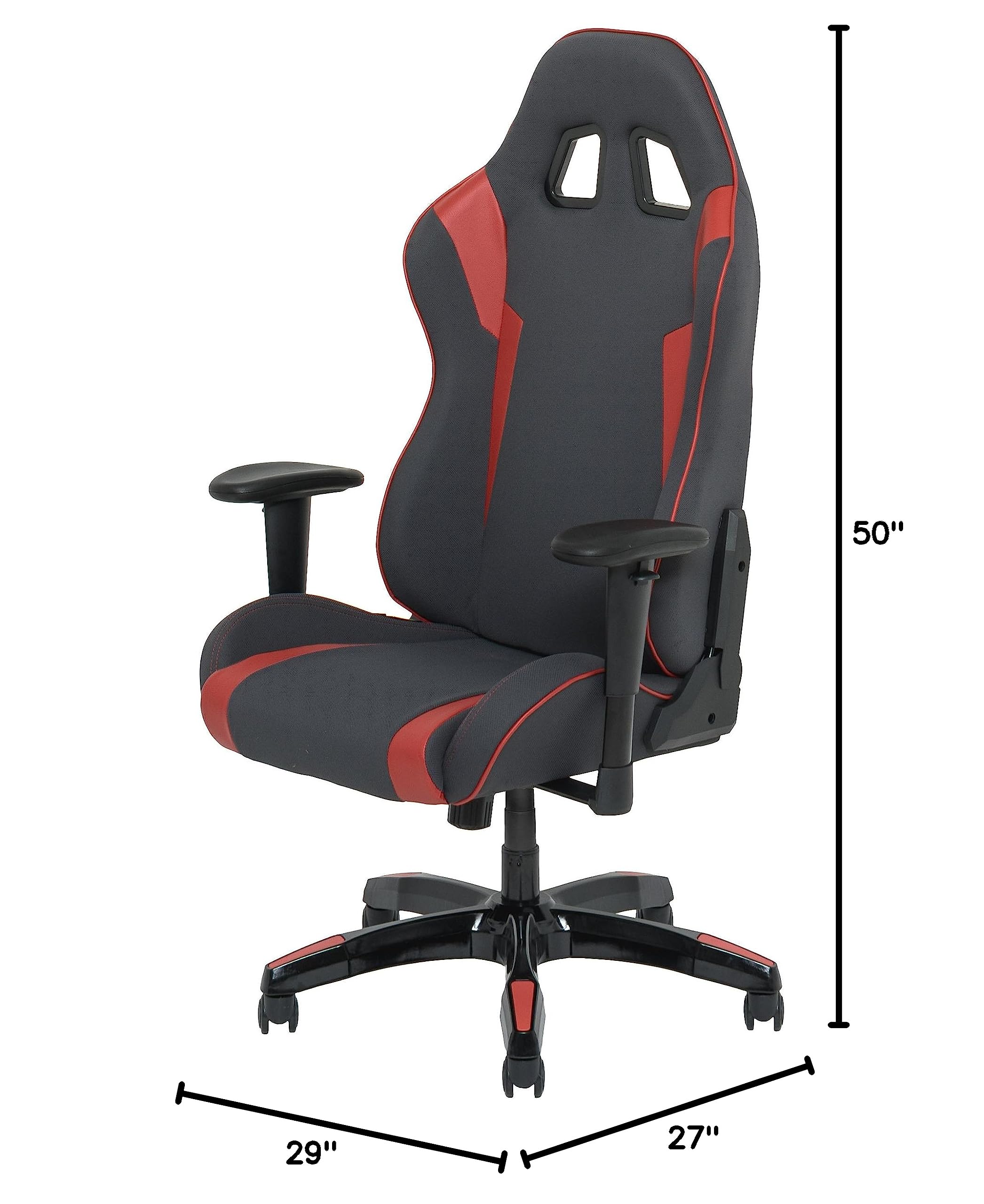 CorLiving Racing Gaming Chair - Ergonomic Office & PC Gaming Chair with Adjustable Height, Lumbar Support, Grey and Red - Perfect for Esports, Streaming & Home Office Setup
