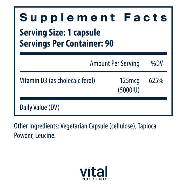 Vital Nutrients Vitamin D3 5000IU Supplement - High Potency Vitamin D for Immune Support & Bone Health - Perfect for Daily Wellness & Winter Months