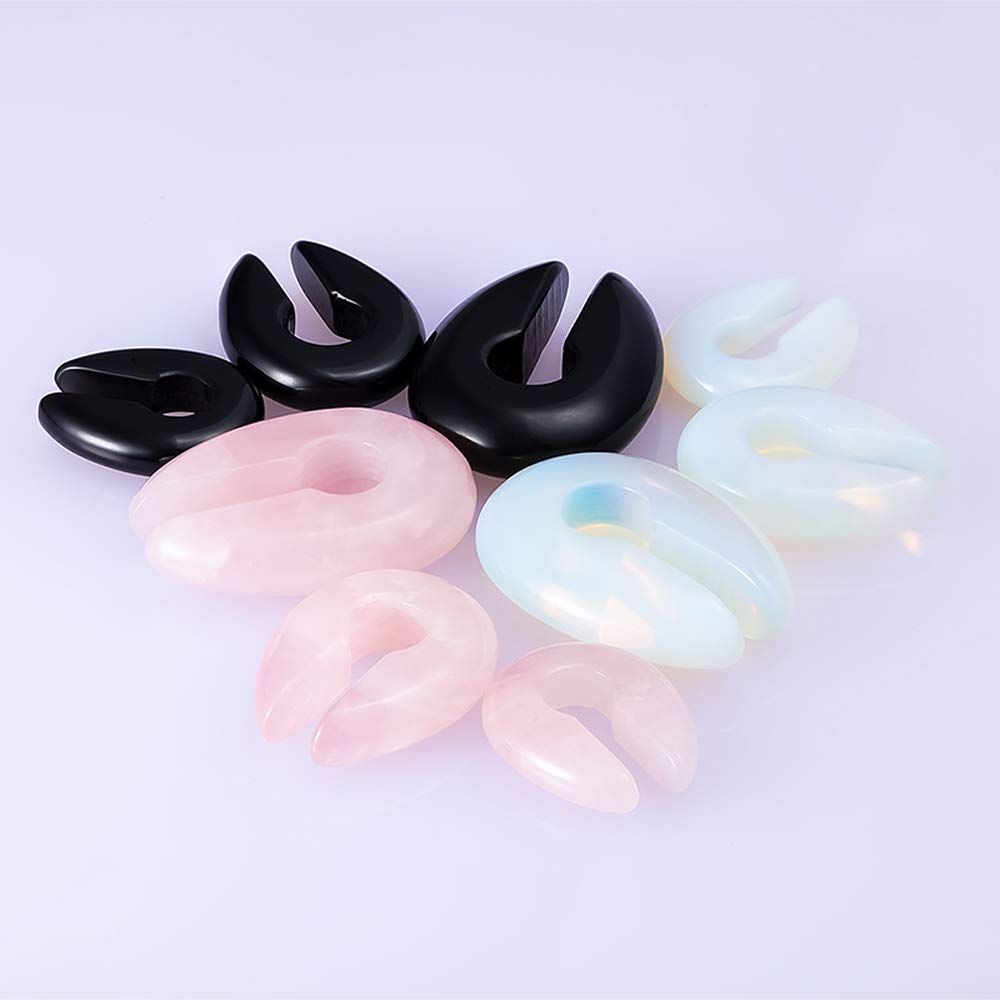 Pink & Black Opal Stone Keyhole Ear Weights - Stretcher Hangers for Ear Gauging & Piercing - Perfect for Boho, Goth & Alternative Fashion Styles