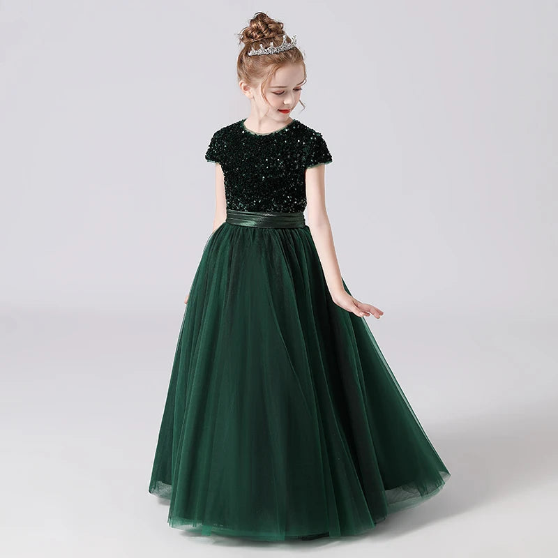Sparkly Sequin Tulle Flower Girl Dress with Puffy Skirt - Elegant Pageant Gown for Weddings, Birthday Parties & Special Occasions