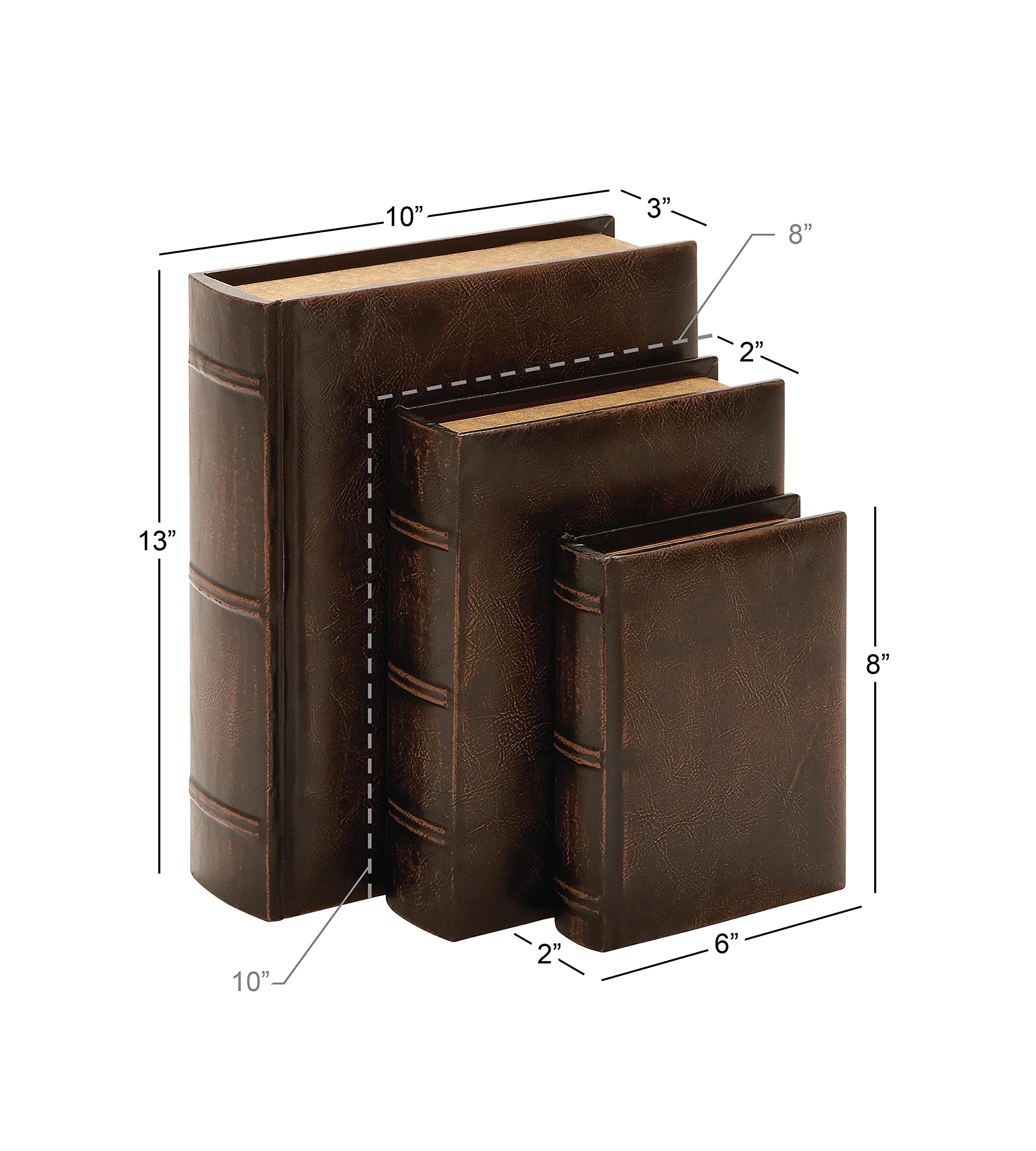 Deco 79 Set of 3 Wooden Decorative Book-Shaped Storage Boxes with Faux Leather Detailing - 13