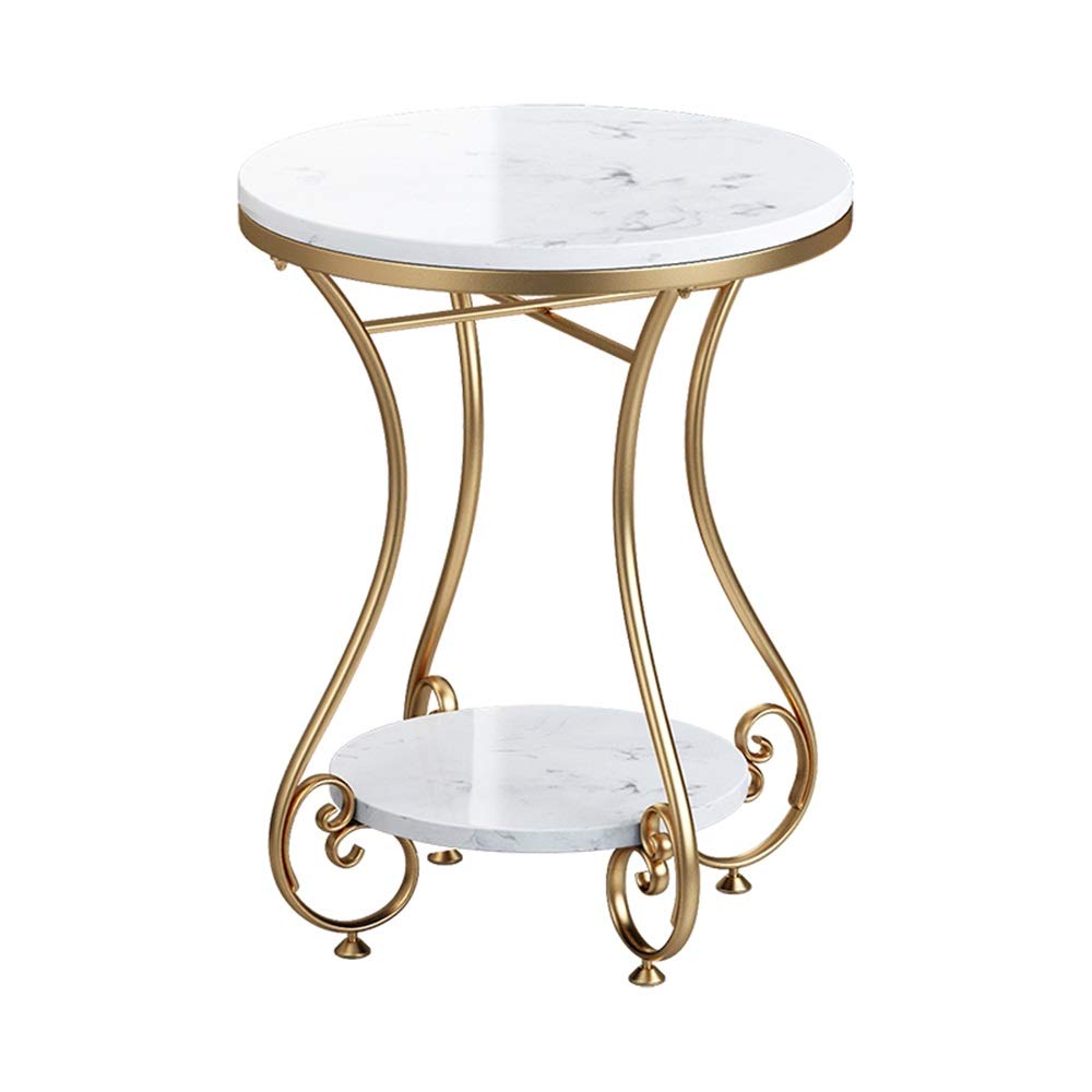 HAIZHEN 2-Tier Coffee Table with Marble Top & Iron Frame - Modern End Table for Living Room, Bedroom, Balcony | White Nordic Snack Table - Perfect for Coffee Time, Reading Nook & Small Space Decor