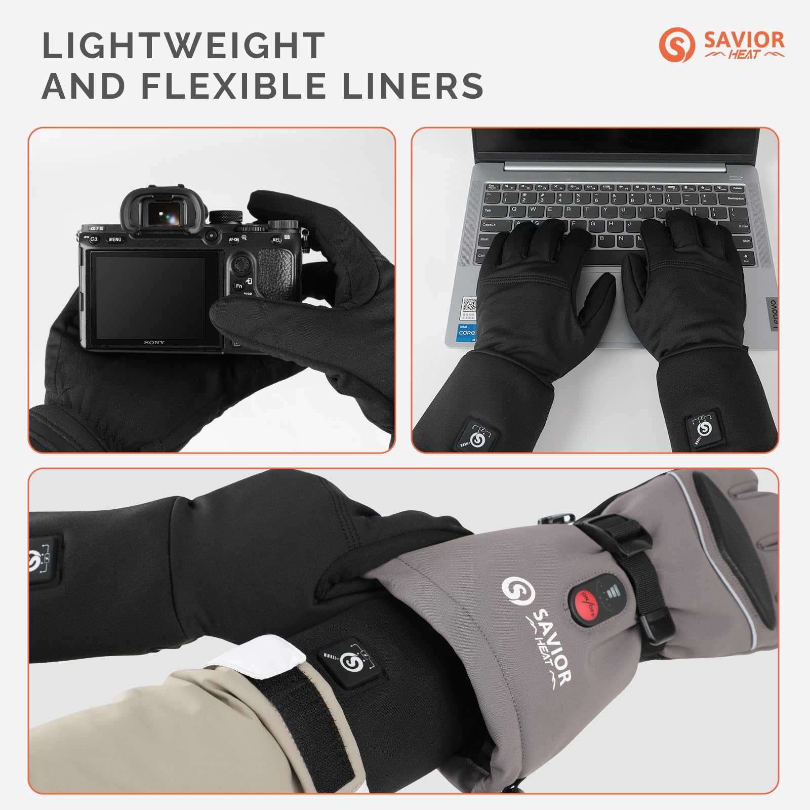 SAVIOR HEAT Rechargeable Battery Heated Glove Liners for Men & Women - Electric Winter Warm Thin Gloves for Skiing, Snowboarding, Hiking, Cycling - Perfect Hand Warmers for Outdoor Activities in Cold Weather