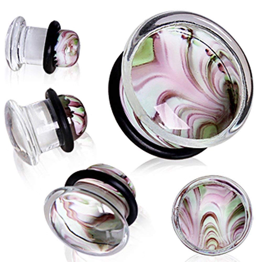 Green & Purple Swirl Glass Single Flare Plugs - Covet Jewelry Ear Gauges for Women & Men - Perfect for Stretching, Everyday Wear & Alternative Fashion