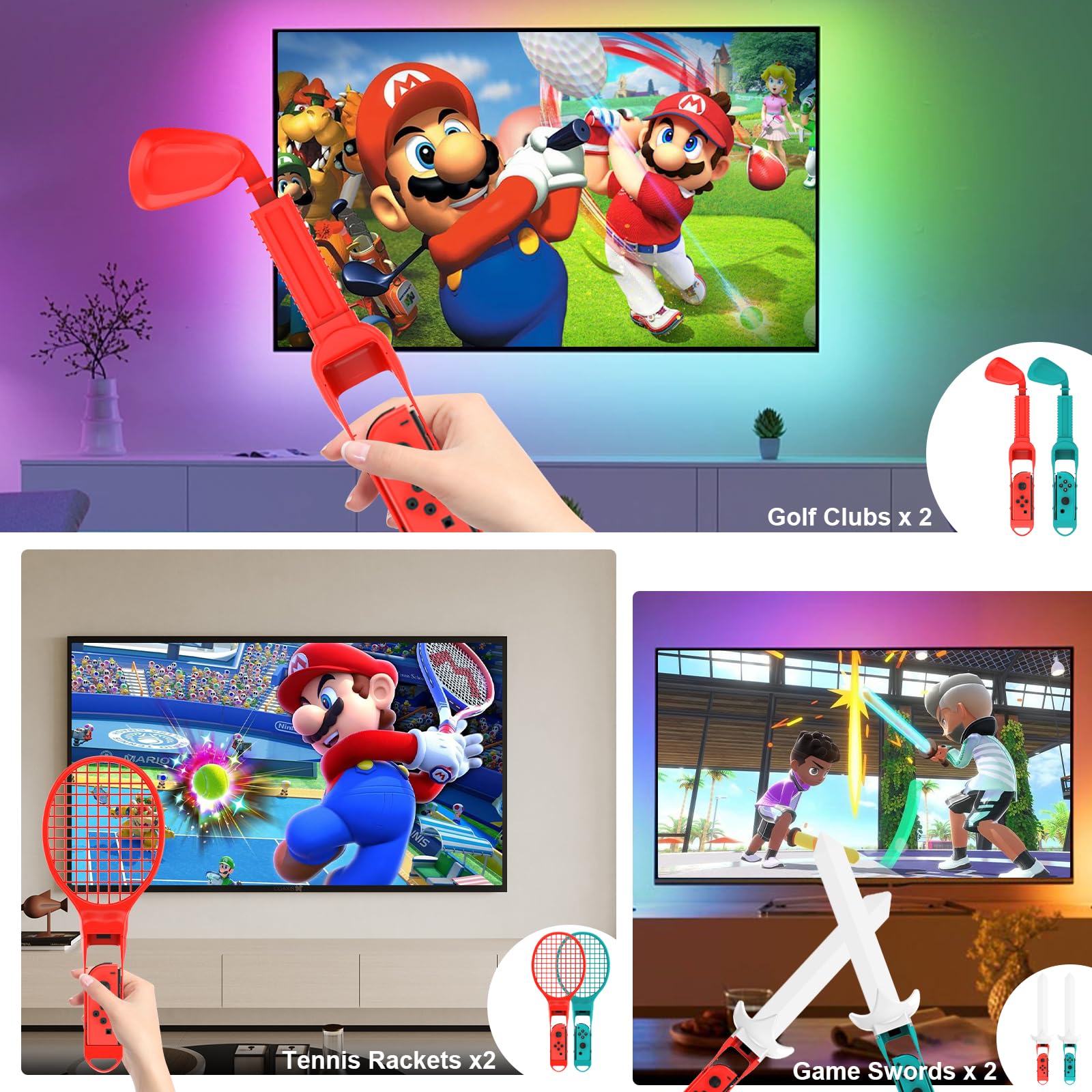 CODOGOY 23-in-1 Nintendo Switch Sports Accessories Bundle - Compatible with Switch & Switch OLED - Family Game Night Essentials for Tennis, Bowling & More