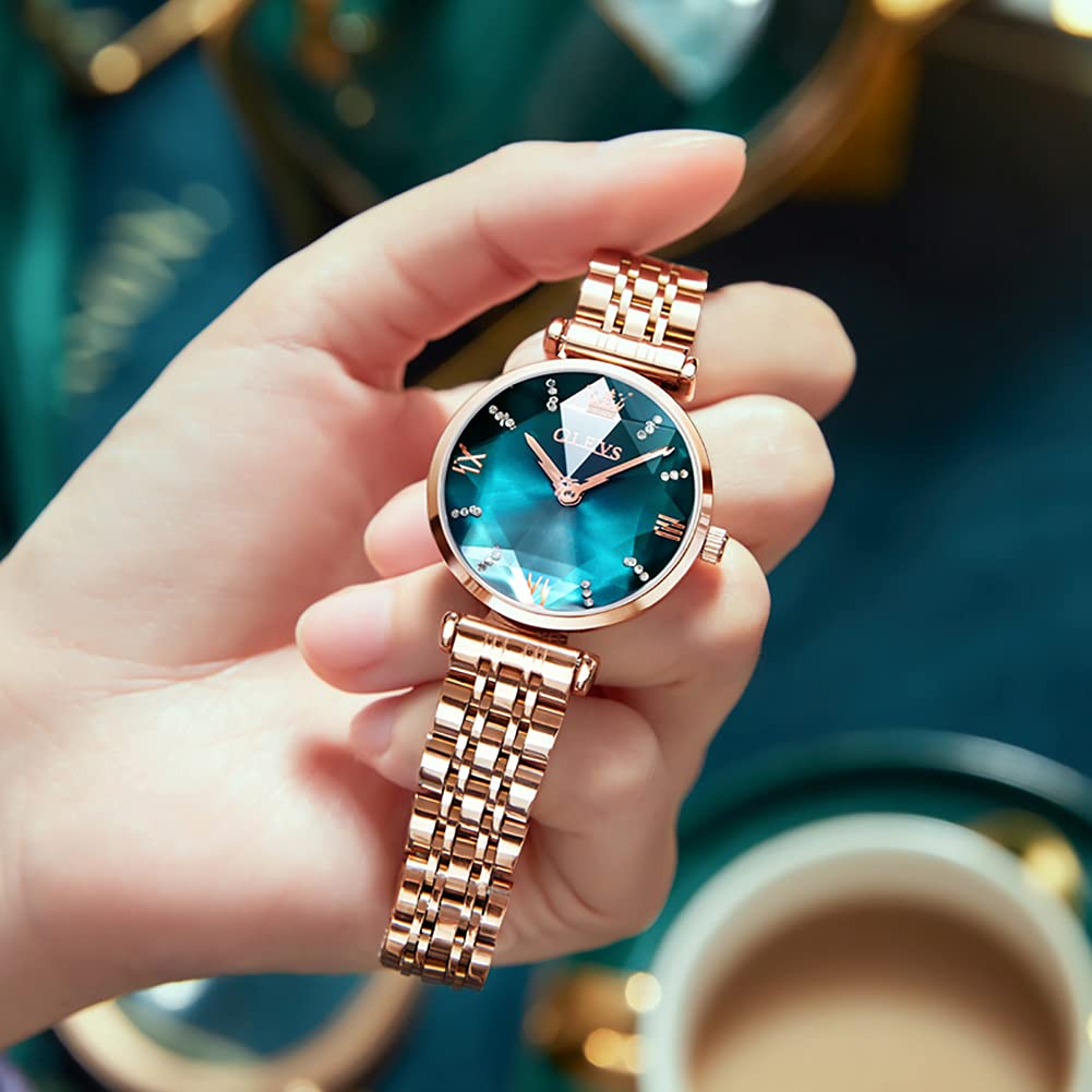 OLEVS Women's Watches - Japanese Quartz Movement, Rose Gold Stainless Steel Case, Crystal Accents, Waterproof Luxury Dress Watch for Women | Perfect for Office, Party & Everyday Wear