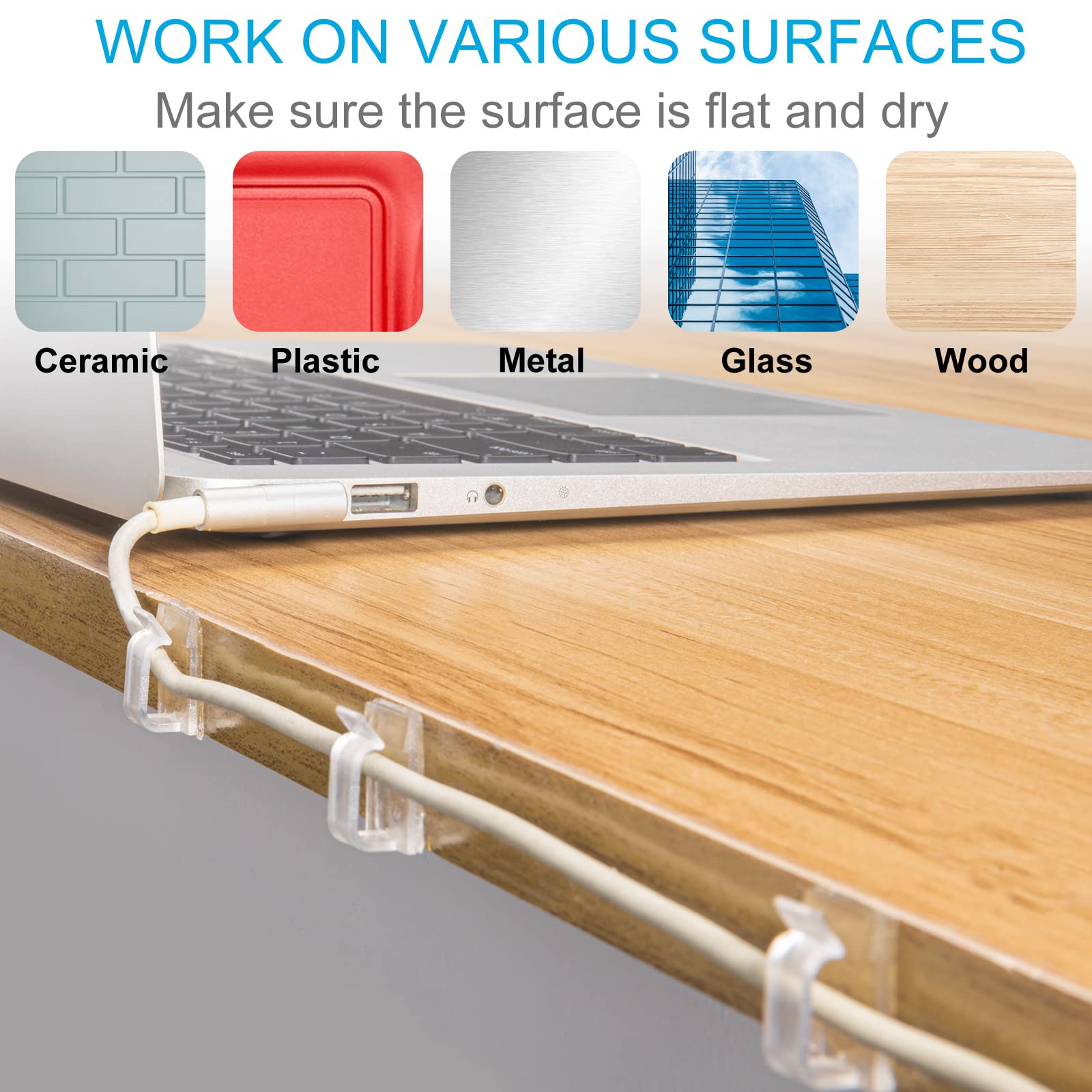 45-Pack Clear Adhesive Cable Clips - Small Wire Holders for Desk Cable Management, Christmas Light Clips & Cord Organizers - Perfect for Home Office, Under Desk Wiring & Outdoor Holiday Decorations