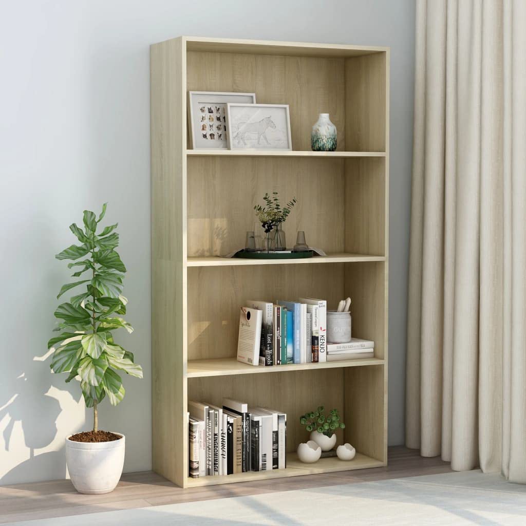 4-Tier Bookcase Storage Cabinet - Multi-Purpose Organizer for Office, Living Room & Bedroom - Sonoma Oak Finish - 31.5