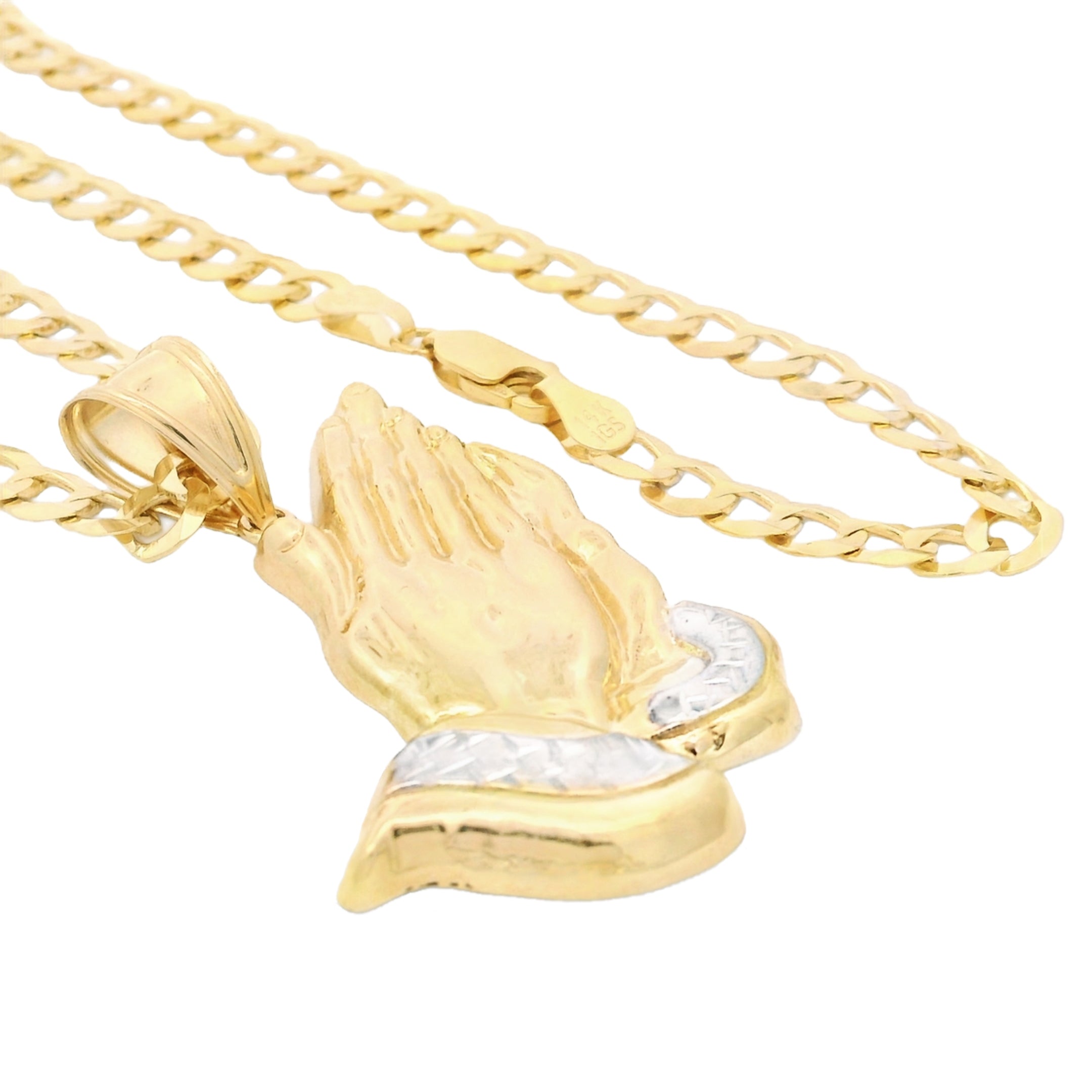 14K Gold Praying Hands Pendant with Solid Cuban Curb Chain - 26 Inch Religious Jewelry for Men & Women - Perfect for Gifts, Church, Weddings & Daily Wear | JTJ™