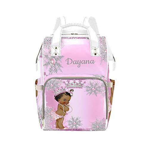Stylish Snowflake Black Girl Diaper Backpack - Waterproof Baby Bag with Name Personalization, Nursing Tote for Moms - Perfect Baby Shower Gift & Everyday Use for Women (Great for Travel, Shopping & Park Outings)