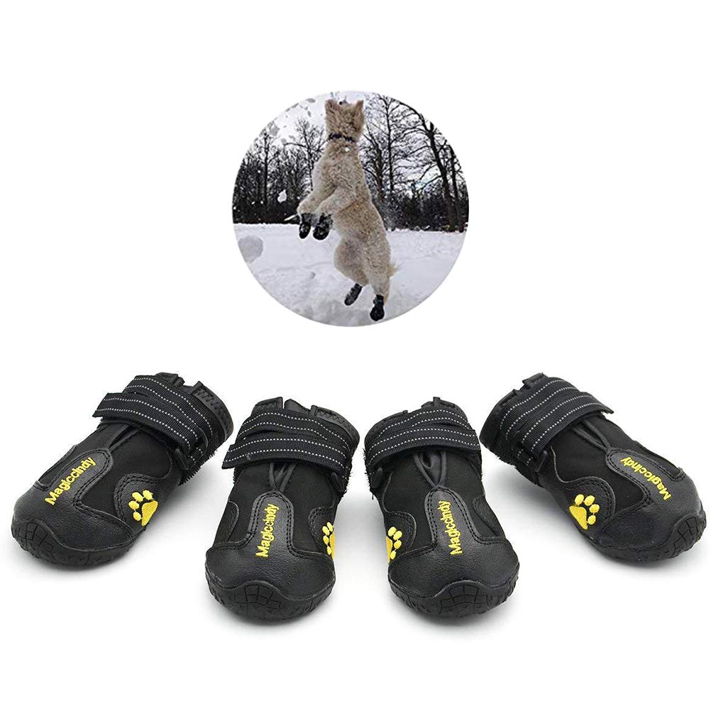 ULTECHNOVO 4 Pairs Dog Boots for Hiking, Running & Snow - Warm Winter & Summer Pet Shoes for Large Dogs & Puppies - Non-Slip Protective Paw Wear for Outdoor Adventures, Walking & Cold Weather