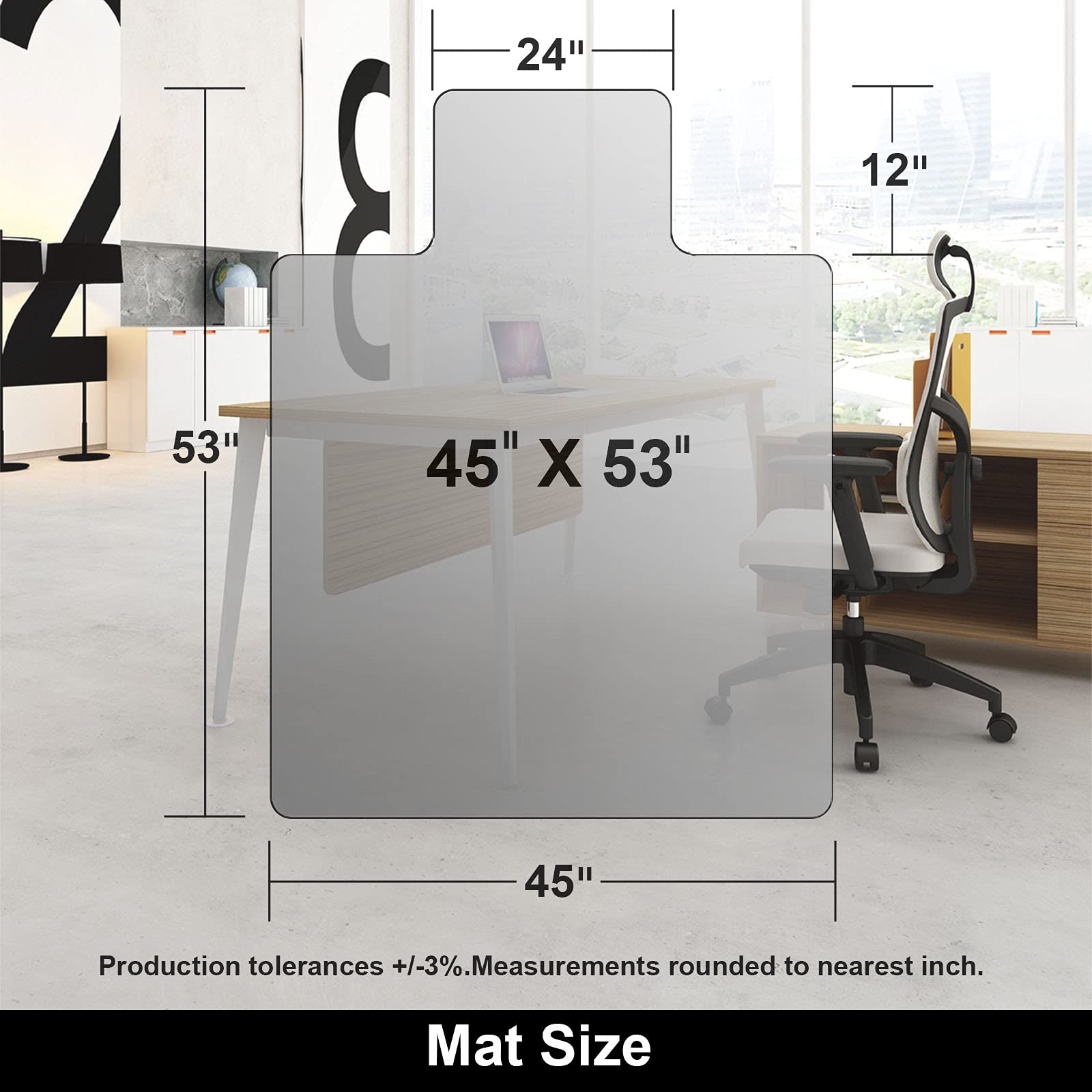 45 x 53 Inch Hardwood Floor Chair Mat for Office - Non-Slip Desk Chair Mat for Hard Floors, Easy Glide Rolling Chair Mat, No Curl (Perfect for Home Office, Computer Desks & Conference Rooms)