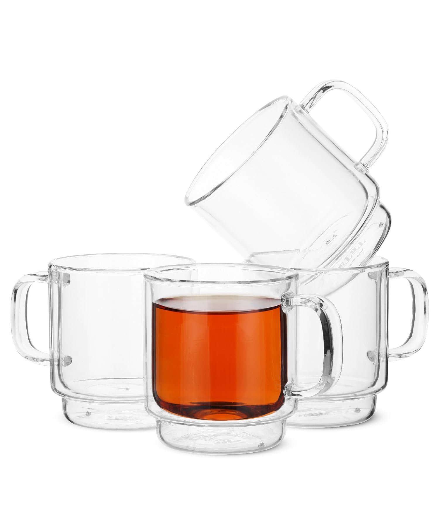 BTaT- 4-Pack Stackable Espresso Cups & Demitasse Cups - 5.0 oz (150ml) Double Wall Insulated Glass Coffee Mugs - Clear Tea & Espresso Glasses for Hot Beverages - Perfect for Home, Office or Café Use