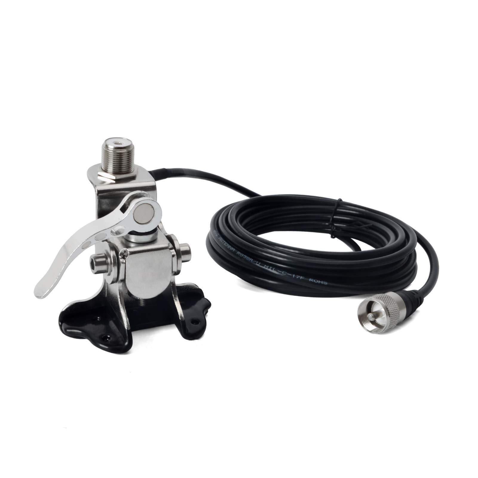 UAYESOK Car Antenna Mount Bracket Clip - Universal Trunk Lid Hatchback Mobile Radio Antenna Base with 5M/16.4ft SO239 to PL-259 RG-58 Coax Cable for Vehicle HAM CB Radio - Perfect for Off-Roading, Emergency Communication & Trucking
