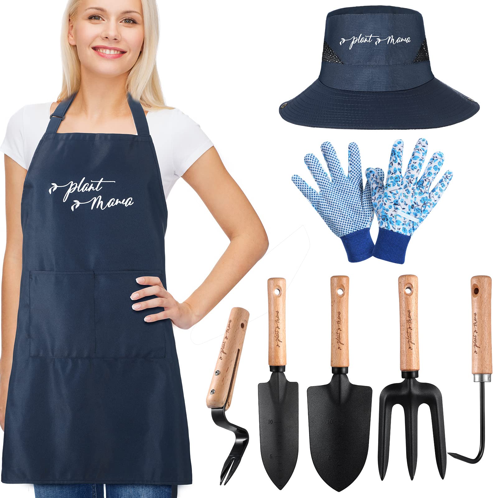 8 Pcs Gardening Tools Kit for Women - Includes Planting Tools, Gardening Hat, Waterproof Apron & Gloves - Perfect Gift for Mom, Outdoor Planting, Spring Horticulture & Backyard Gardening