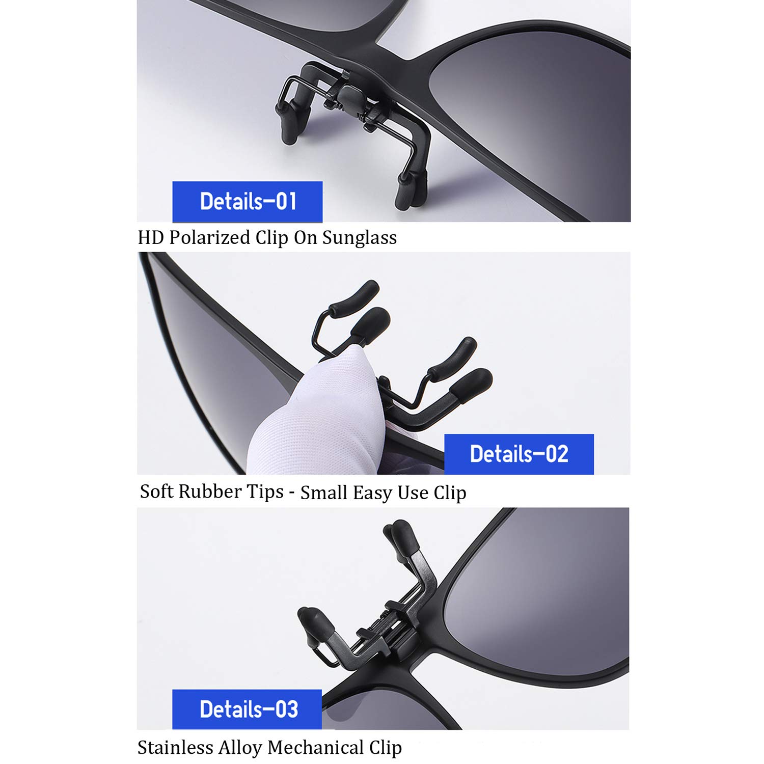 Polarized Clip-on Sunglasses TR90 Frame - Flip Up Driving Glasses for Prescription Eyewear - UV Protection & Anti-Glare for Outdoor Activities, Driving, and Sports