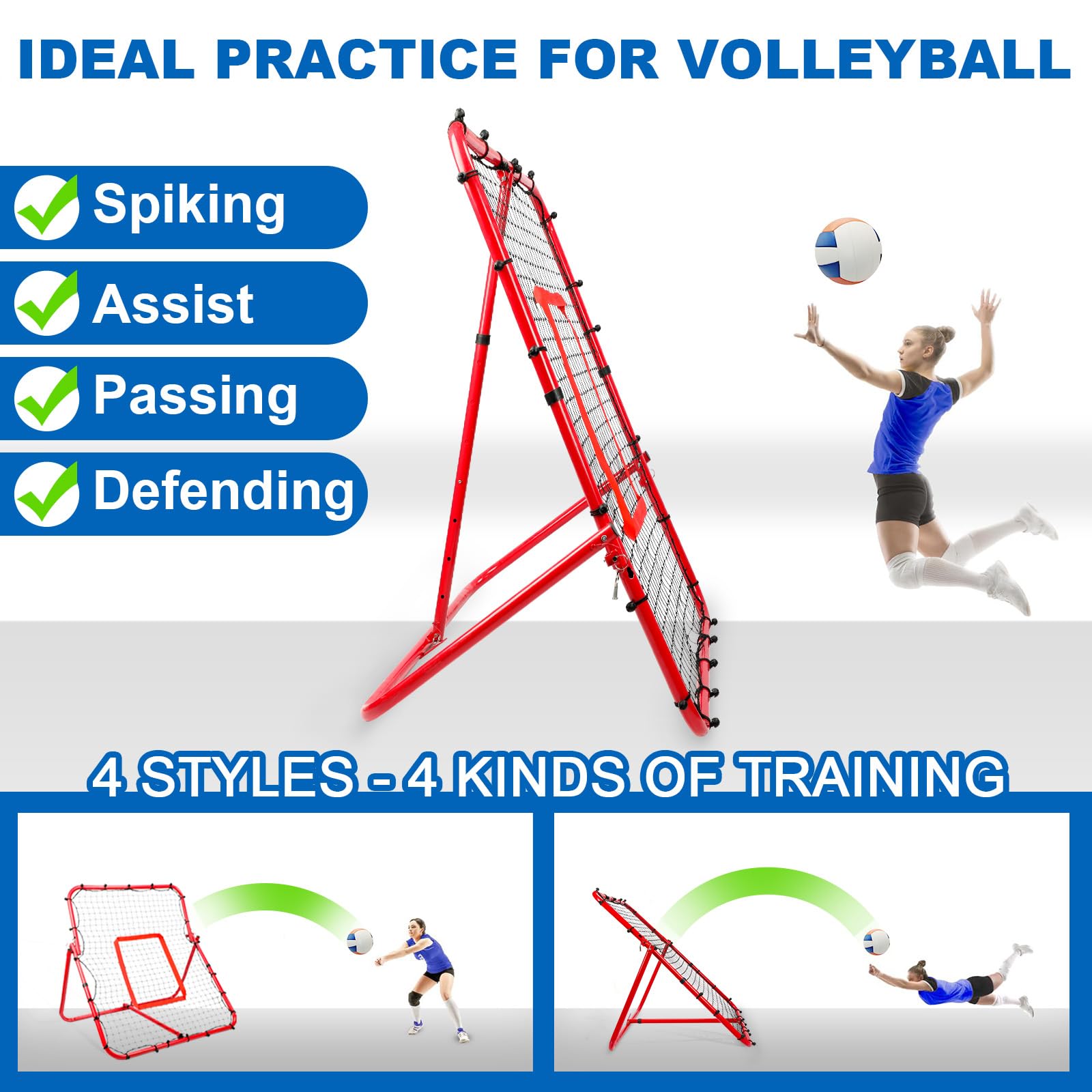 Official Volleyball Rebounder Net - No Installation Needed, Adjustable 7 Angles & 4 Zones for Backyard Training - Perfect for Baseball, Soccer, Volleyball Practice - Improve Skills with Easy Setup All-Angle Training - Ideal for Home, School & Team Drills