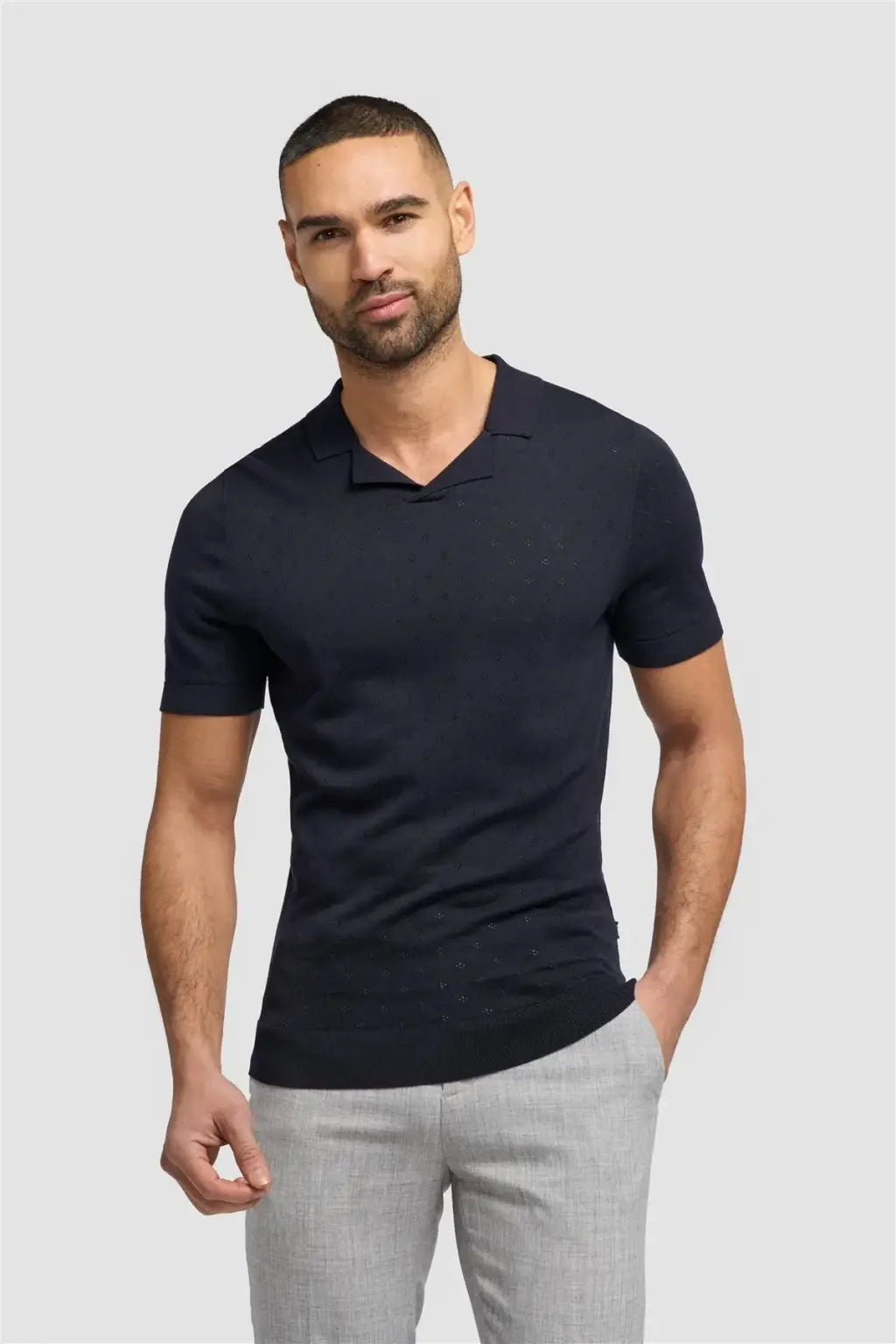 Cavani Men's Alfan Cuban Collar Knitted Polo Shirt - Breathable Summer Casual Shirt for Beach, Party & Office Wear