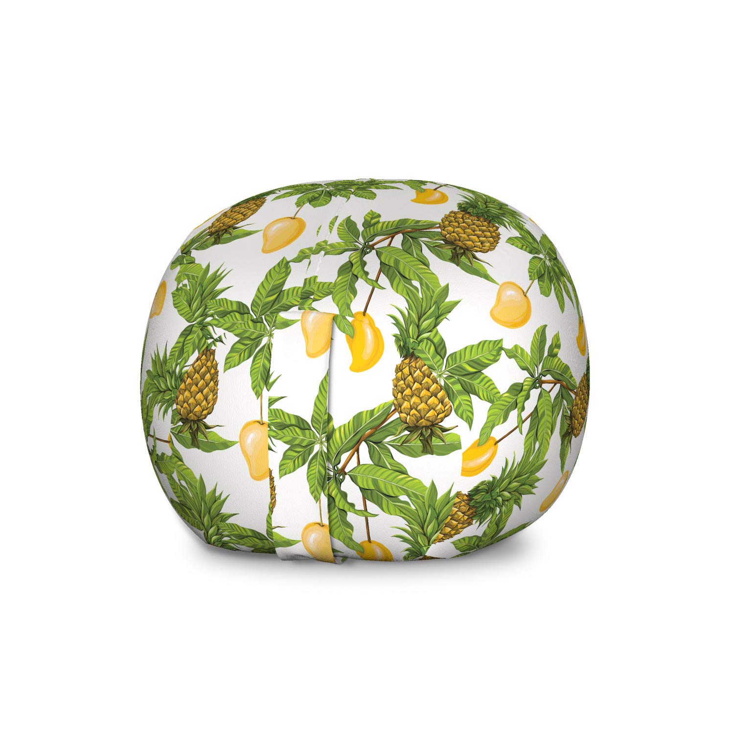 Ambesonne Tropical Storage Toy Bag Chair - Pineapple Mango Leaves Pattern, Large Washable Stuffed Animal Organizer | Kids Room Decor, Playroom Storage, Nursery Organization (White & Multicolor)