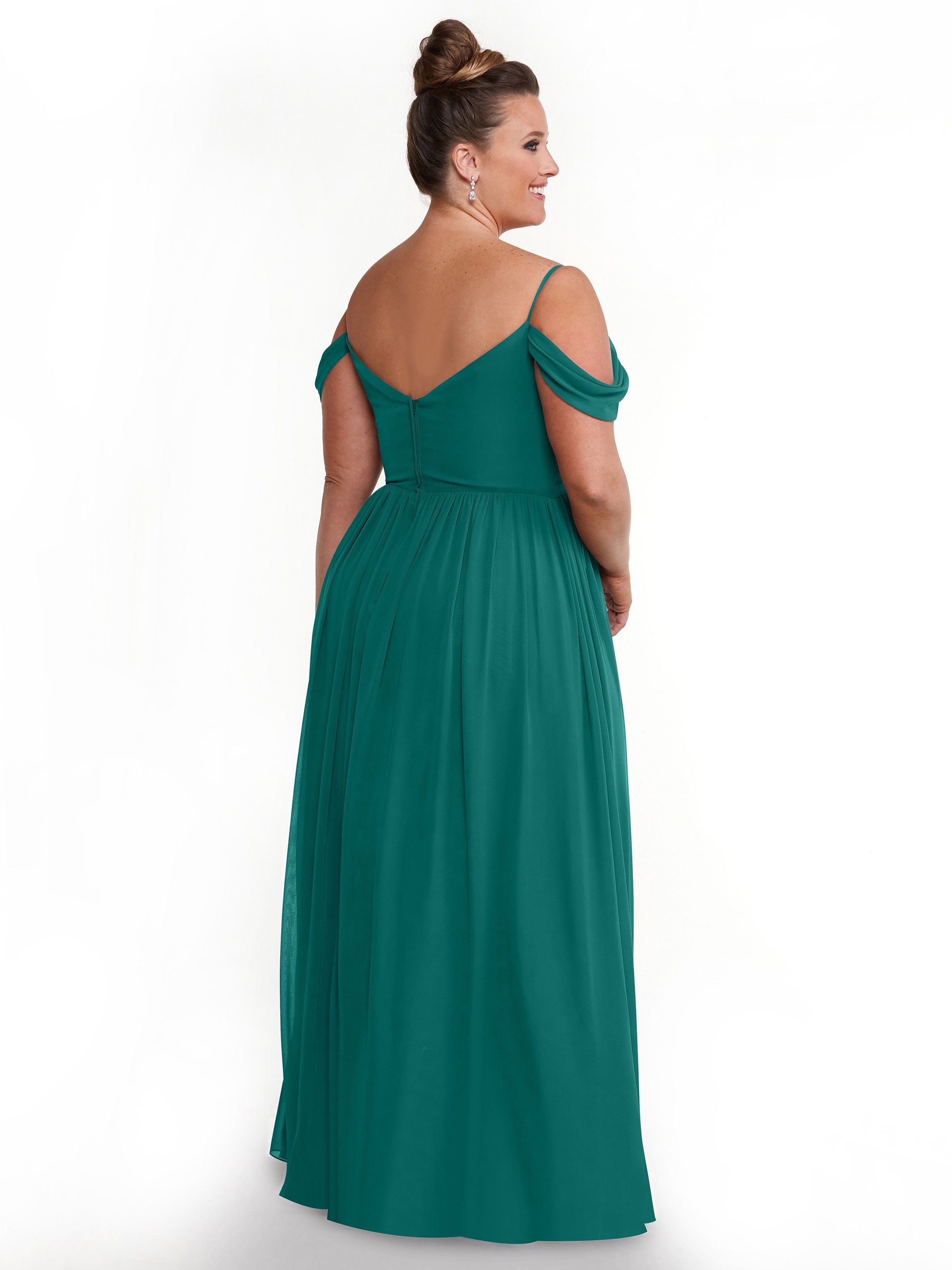 Elegant Off-the-Shoulder Chiffon Bridesmaid Dress with Spaghetti Straps - Flowy A-Line Formal Gown for Weddings, Parties & Special Occasions