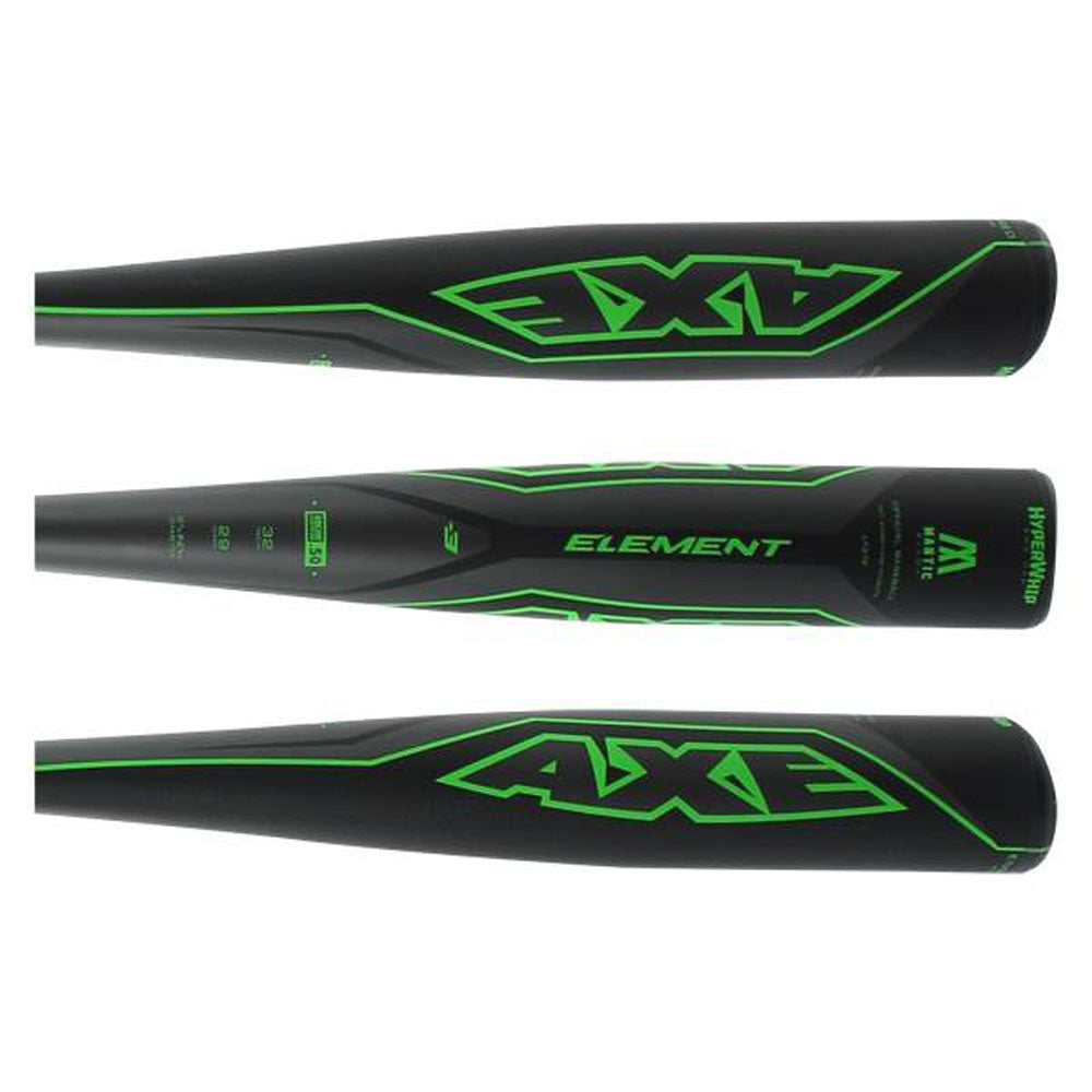 L137F Hyperwhip Element BBCOR Baseball Bat for High School & College Players - Black/Green Axe Bat - Perfect for Power Hitters & Tournament Play