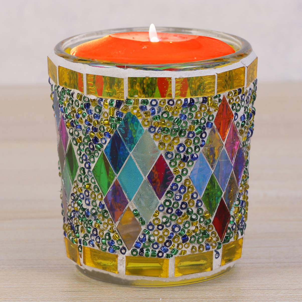 Uonlytech Mosaic Glass Tealight Candle Holder - Handmade Stained Glass Candle Cup for Scented Tea Lights - Perfect for Wedding Centerpieces, Home Decor, and Romantic Ambiance