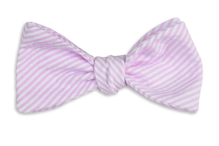 Southern Seersucker Stripe Bow Tie for Men - Classic Pink Preppy Necktie for Weddings, Parties & Formal Events